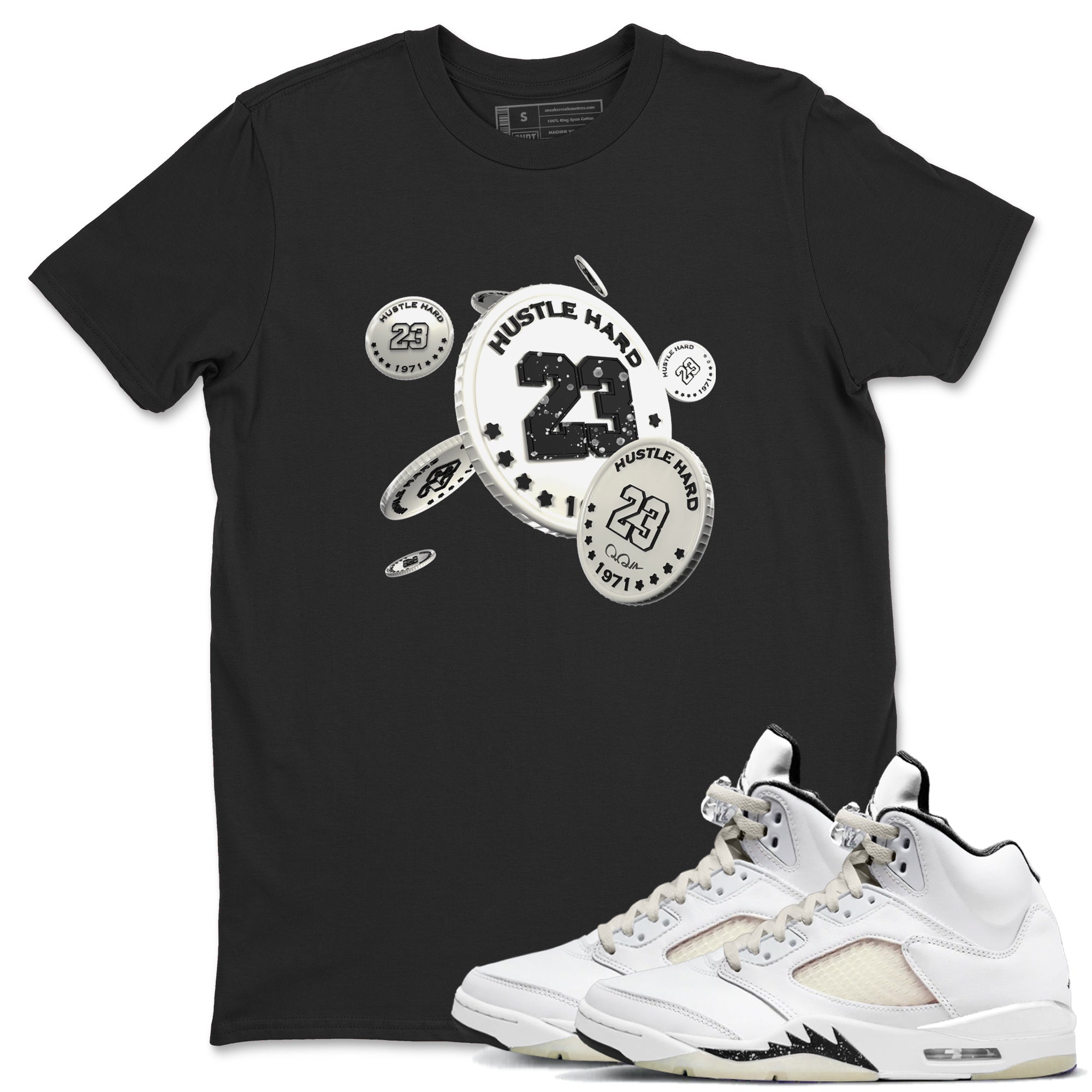 5s Sail shirt to match jordans Coin Drop sneaker tees Air Jordan 5 Sail SNRT Sneaker Release Tees unisex cotton Black 1 crew neck shirt