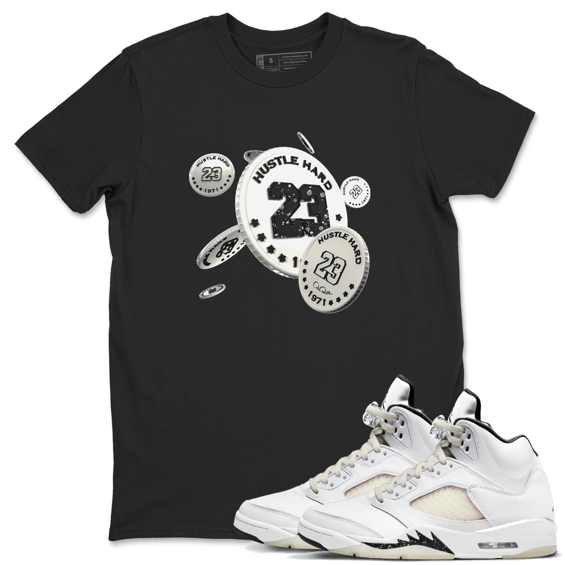 5s Sail shirt to match jordans Coin Drop sneaker tees Air Jordan 5 Sail SNRT Sneaker Release Tees unisex cotton Black 1 crew neck shirt
