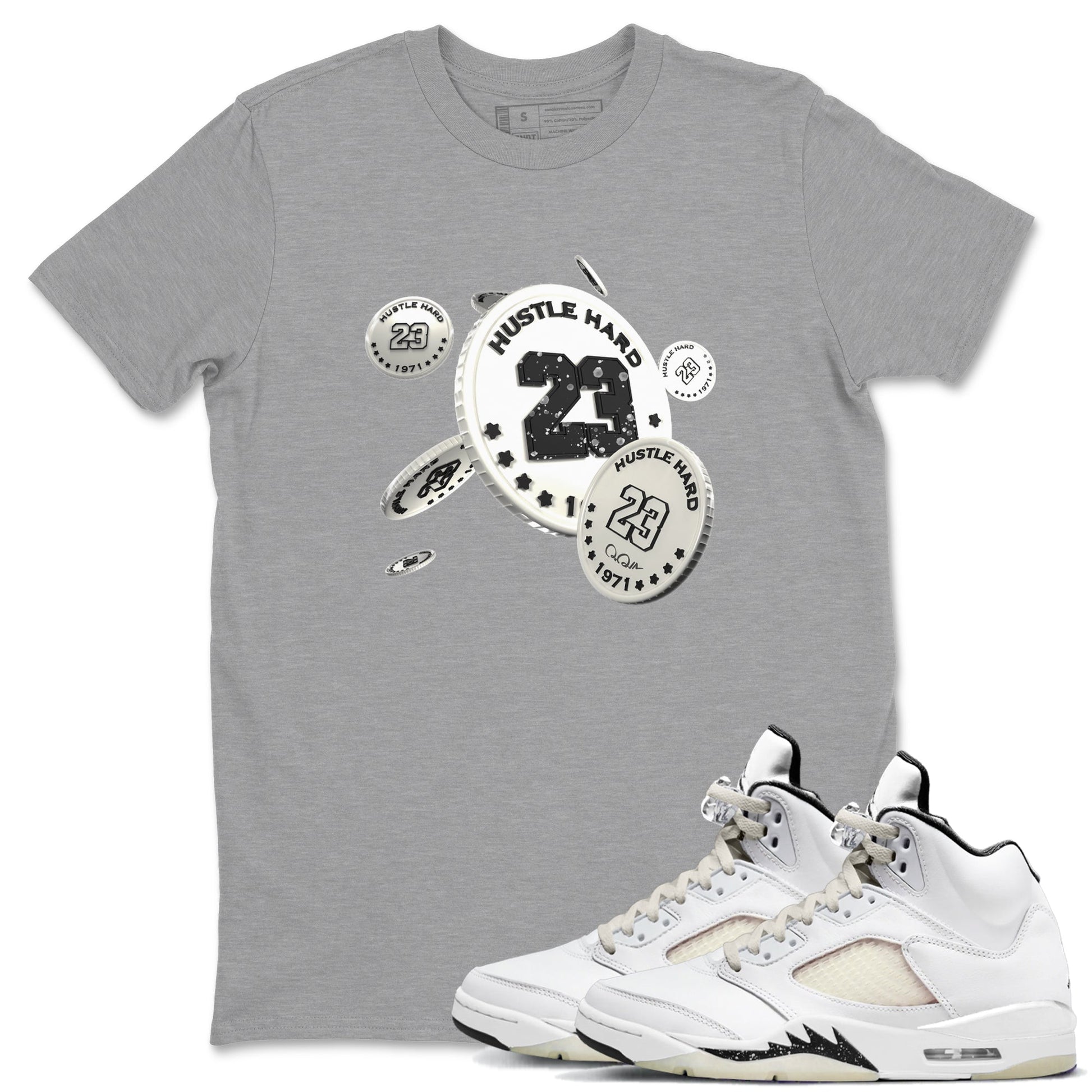 5s Sail shirt to match jordans Coin Drop sneaker tees Air Jordan 5 Sail SNRT Sneaker Release Tees unisex cotton Heather Grey 1 crew neck shirt