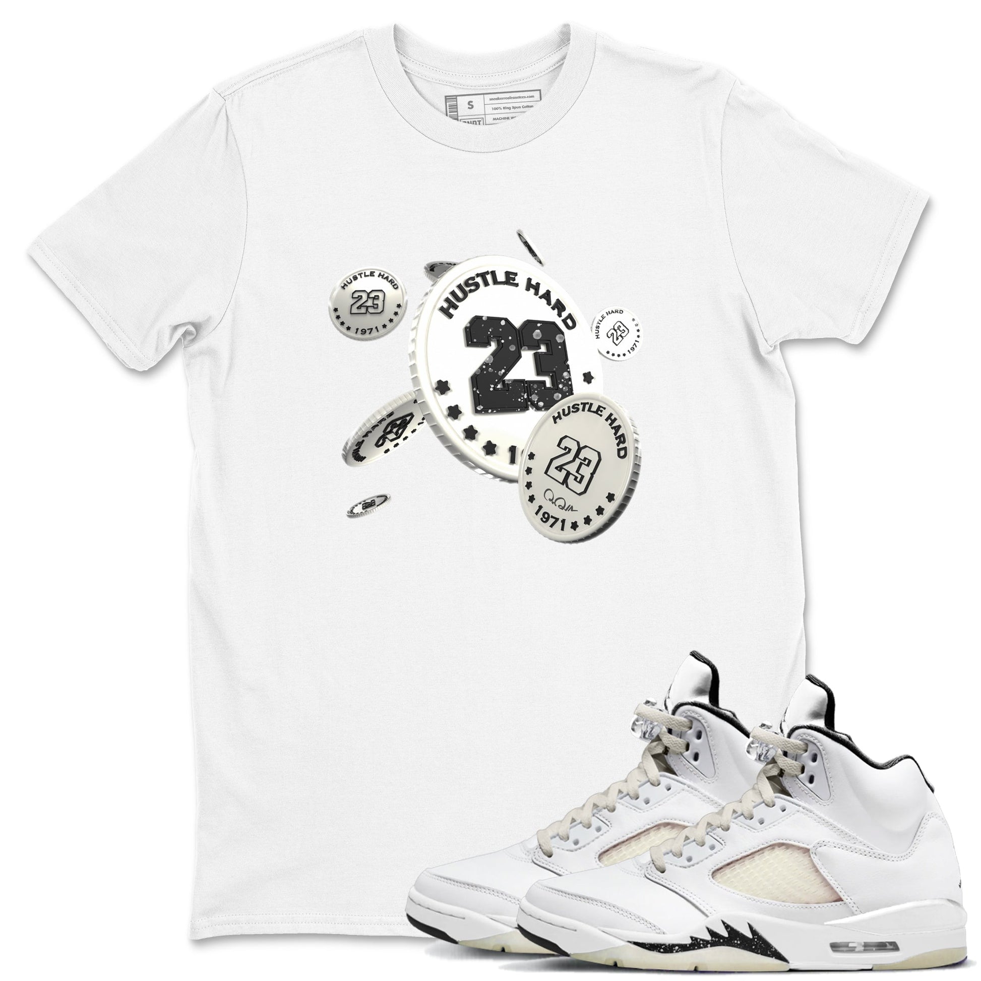 5s Sail shirt to match jordans Coin Drop sneaker tees Air Jordan 5 Sail SNRT Sneaker Release Tees unisex cotton White 1 crew neck shirt