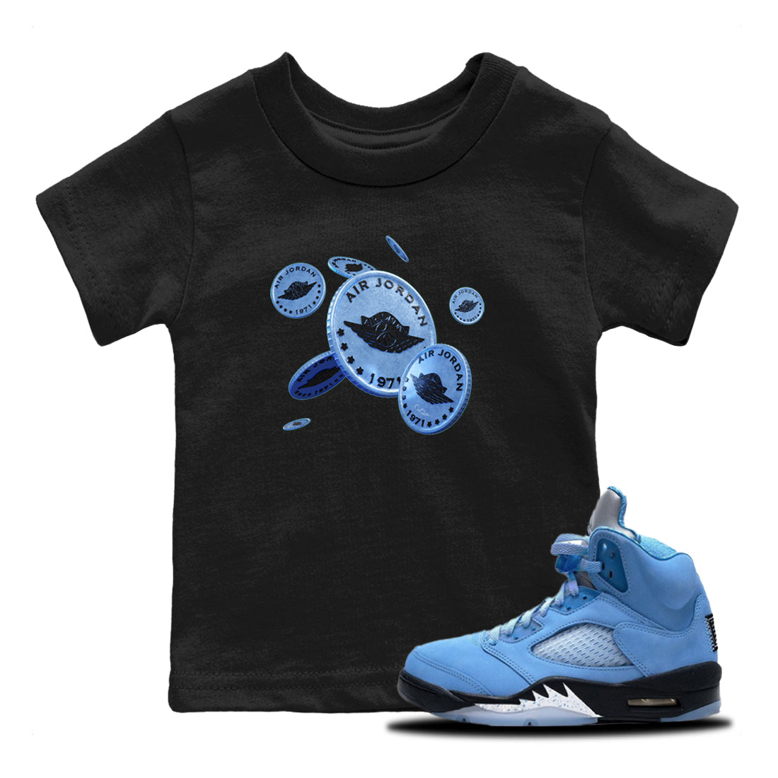 Jordan 5 UNC Jordan Shirts Coin Drop Sneaker Tees AJ5 UNC Sneaker Release Tees Kids Shirts Black 1
