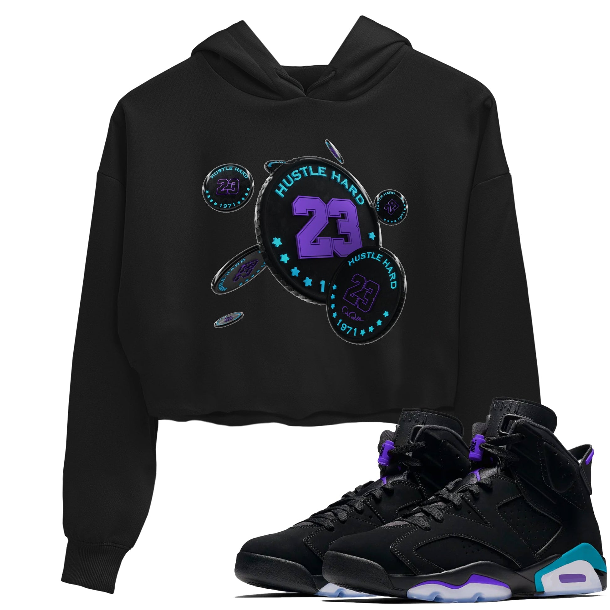 Air Jordan 6 Aqua Sneaker Match Tees Coin Drop Sneaker Tees AJ6 Aqua Sneaker Release Tees Women's Shirts Black 1