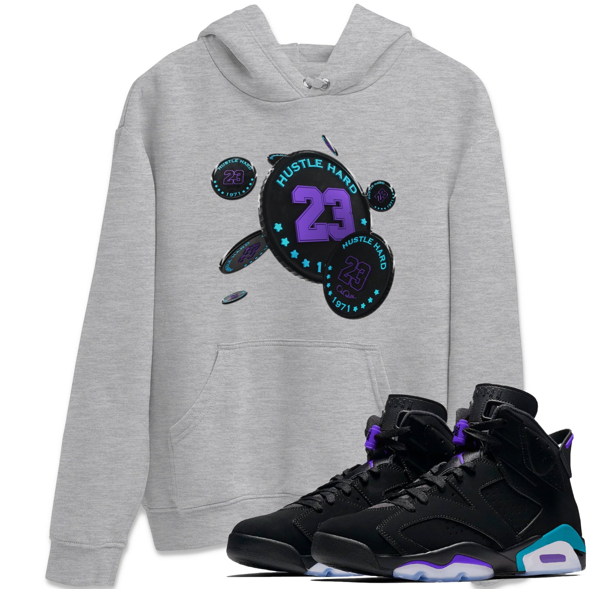 Air Jordan 6 Aqua Sneaker Match Tees Coin Drop Sneaker Tees AJ6 Aqua Sneaker Release Tees Unisex Shirts Heather Grey 1