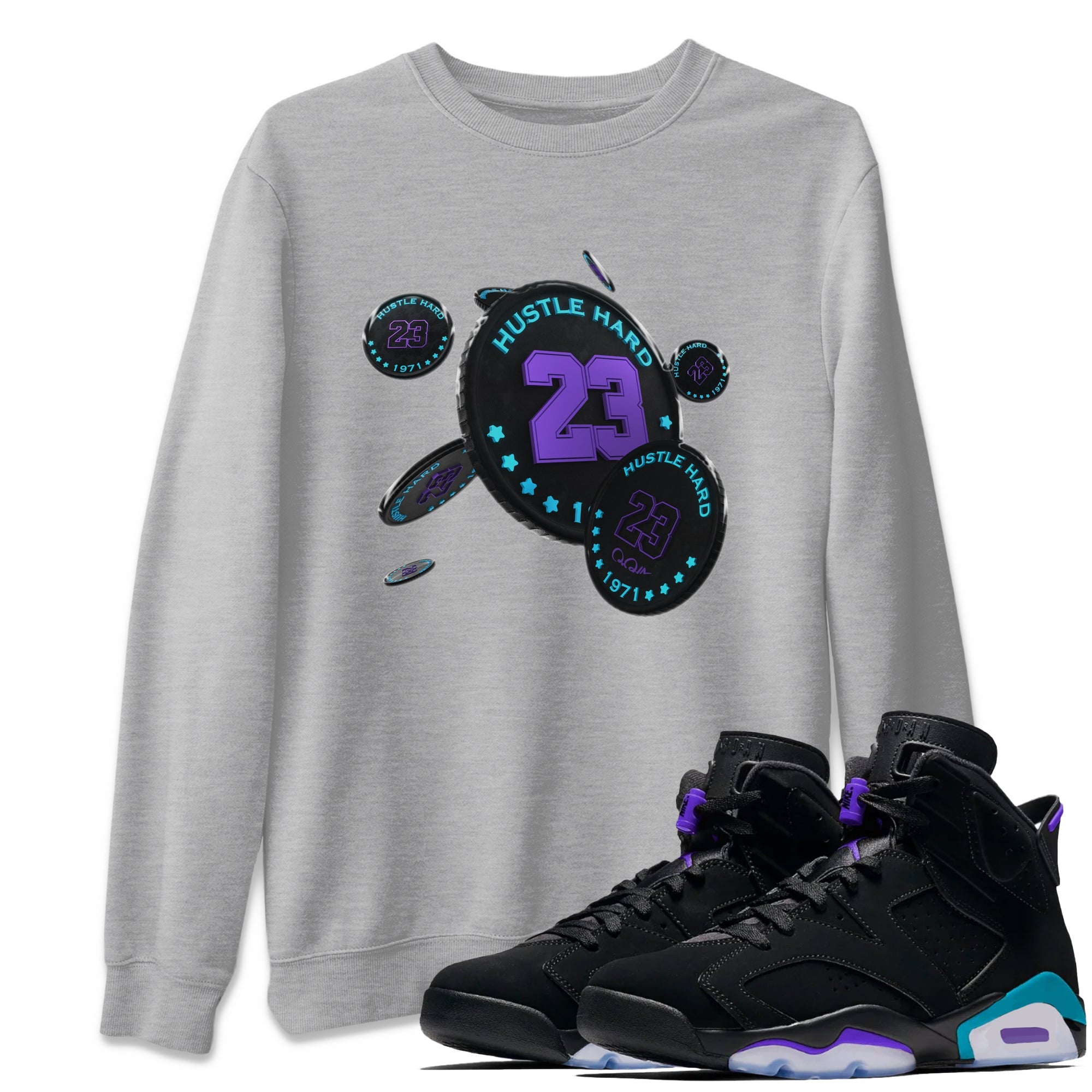 Air Jordan 6 Aqua Sneaker Match Tees Coin Drop Sneaker Tees AJ6 Aqua Sneaker Release Tees Unisex Shirts Heather Grey 1