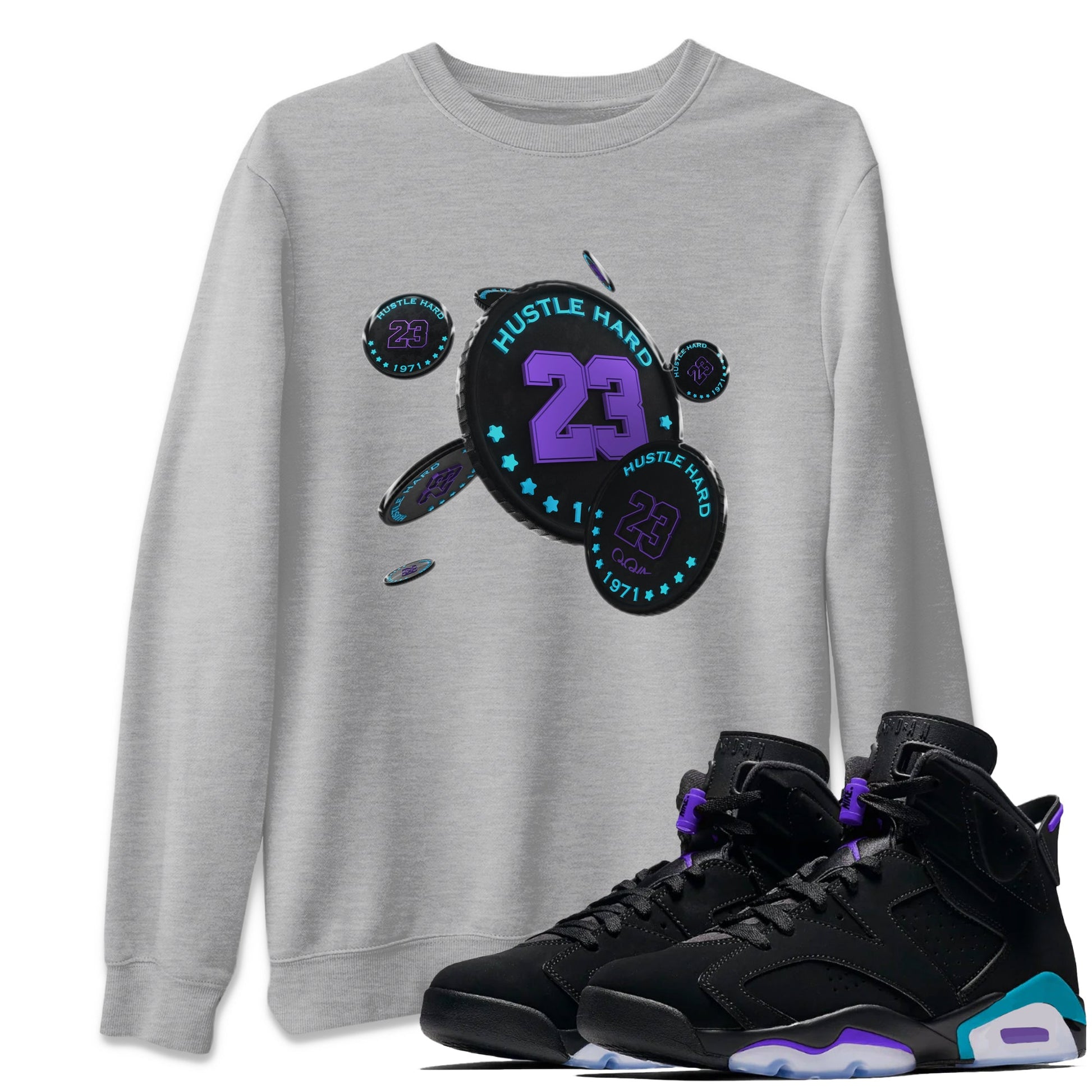 Air Jordan 6 Aqua Sneaker Match Tees Coin Drop Sneaker Tees AJ6 Aqua Sneaker Release Tees Unisex Shirts Heather Grey 1