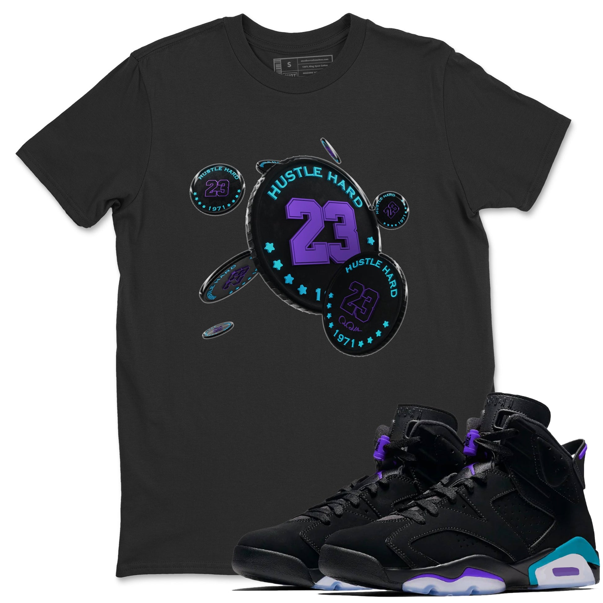 Air Jordan 6 Aqua Sneaker Match Tees Coin Drop Sneaker Tees AJ6 Aqua Sneaker Release Tees Unisex Shirts Black 1