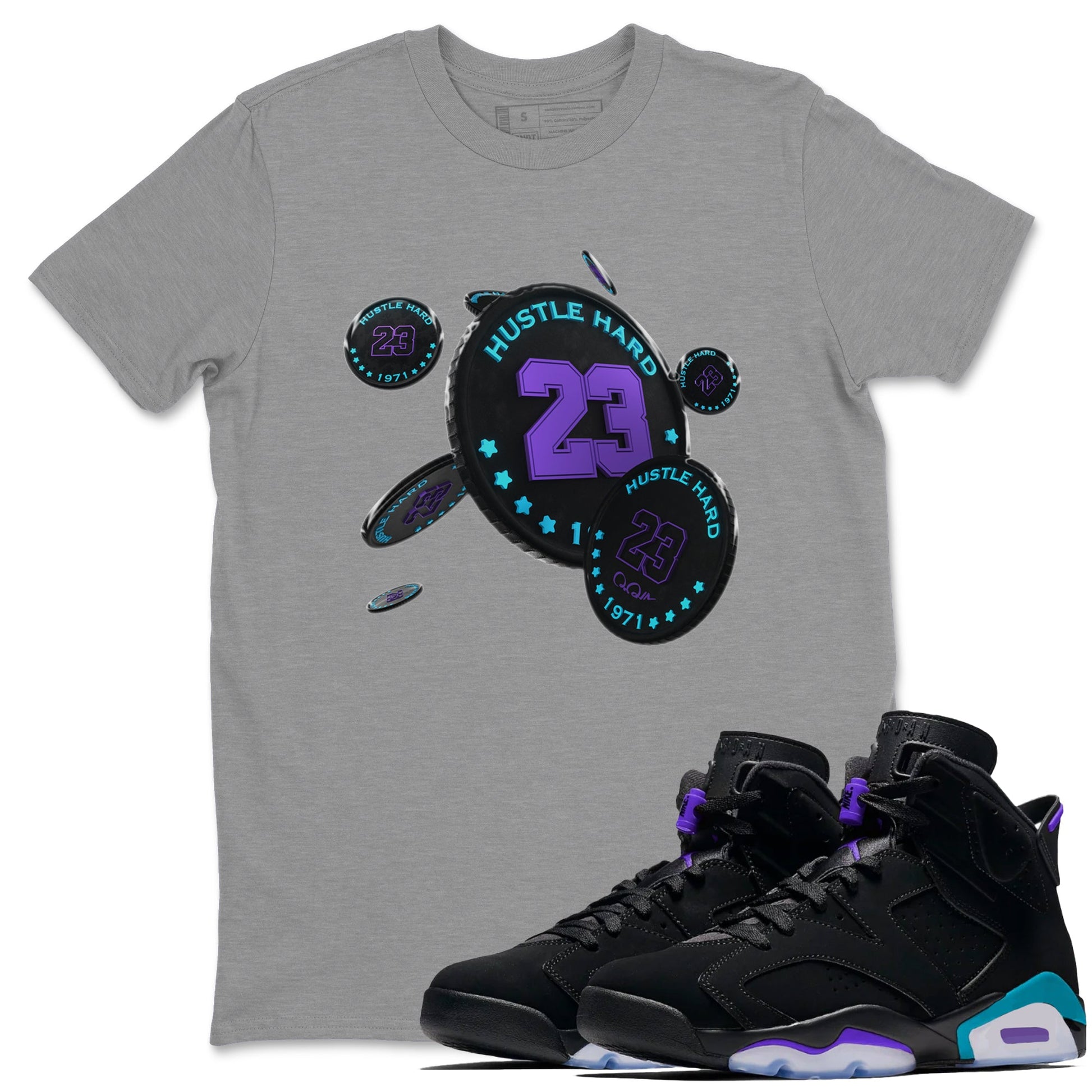Air Jordan 6 Aqua Sneaker Match Tees Coin Drop Sneaker Tees AJ6 Aqua Sneaker Release Tees Unisex Shirts Heather Grey 1