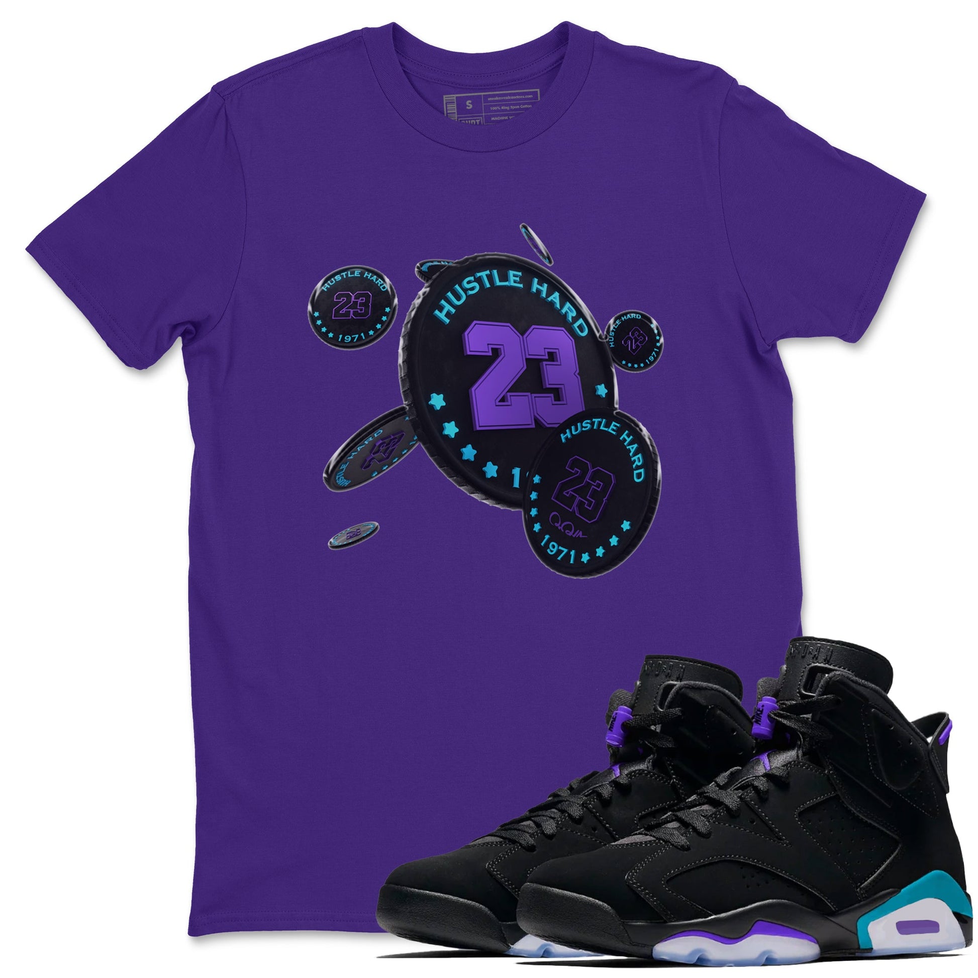 Air Jordan 6 Aqua Sneaker Match Tees Coin Drop Sneaker Tees AJ6 Aqua Sneaker Release Tees Unisex Shirts Purple 1