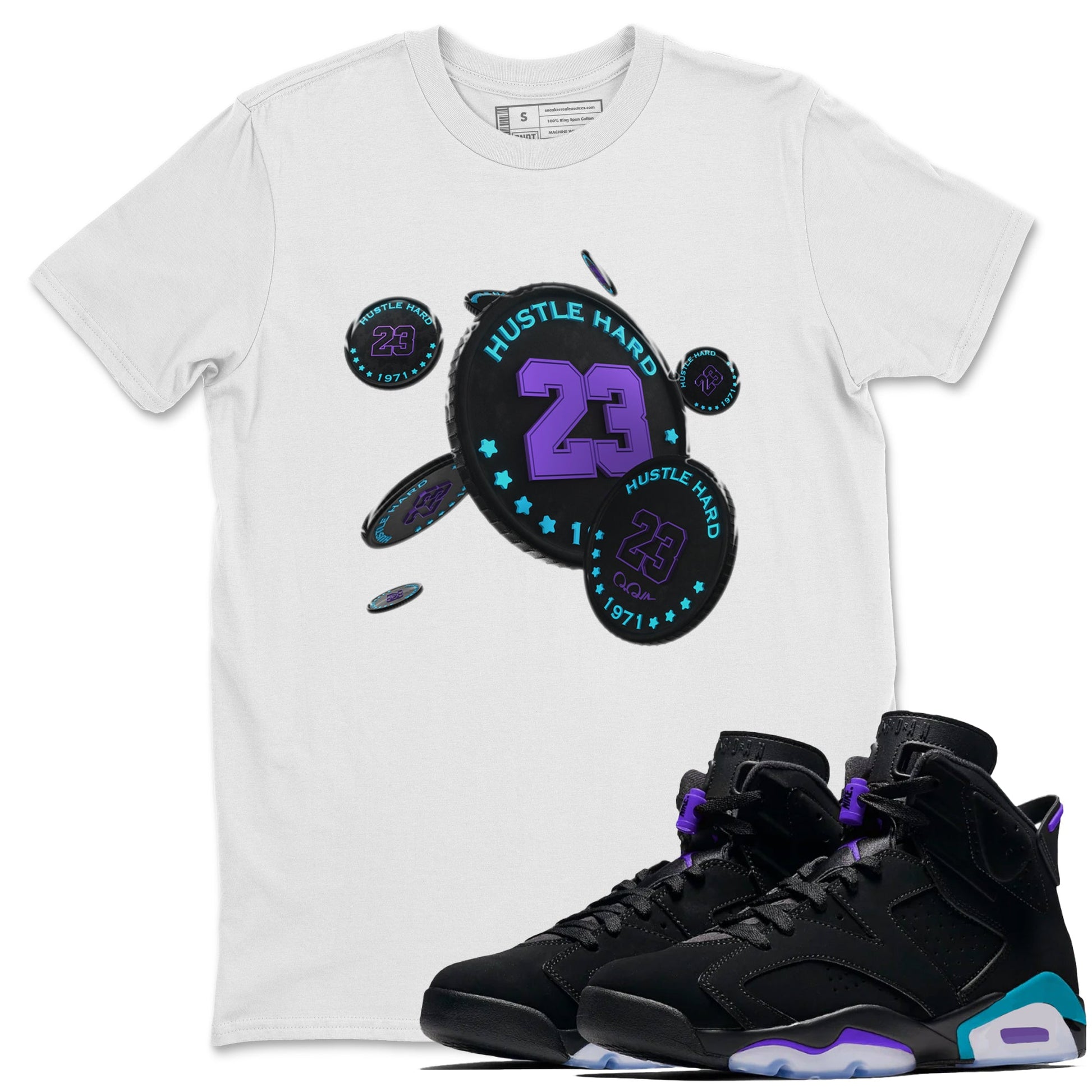 Air Jordan 6 Aqua Sneaker Match Tees Coin Drop Sneaker Tees AJ6 Aqua Sneaker Release Tees Unisex Shirts White 1
