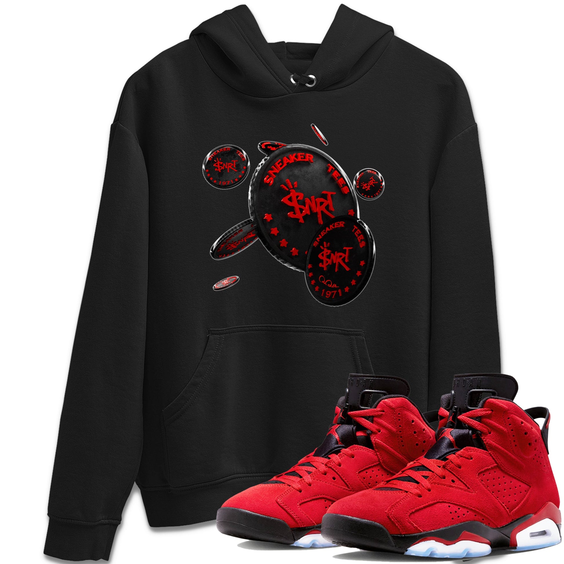 Air Jordan 6 Toro Bravo Sneaker Match Tees Coin Drop Sneaker Tees 3D Graphic Design Shirts AJ6 Toro Bravo Sneaker Release Tees Unisex Shirts Black 1