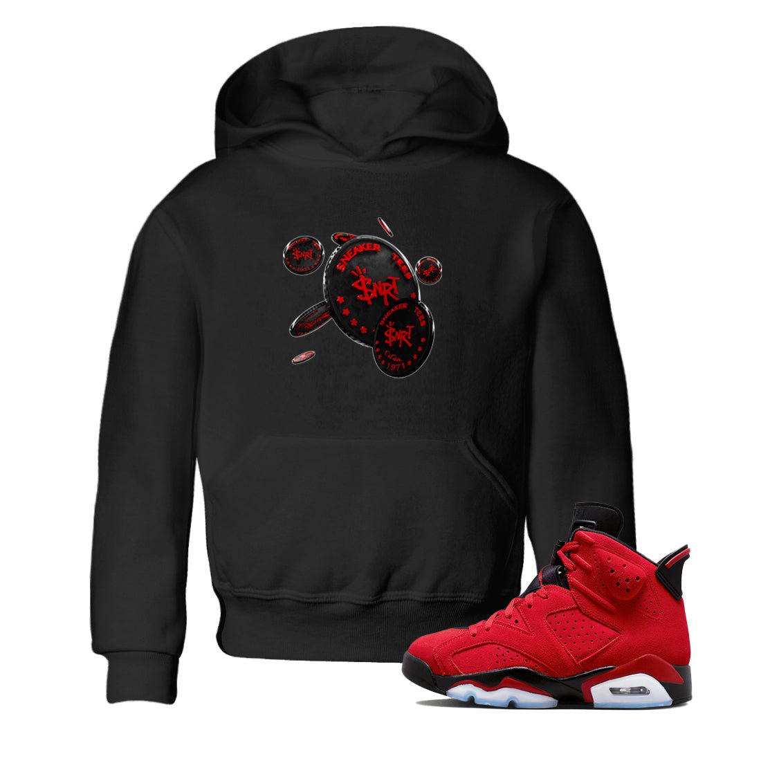 Air Jordan 6 Toro Bravo Sneaker Match Tees Coin Drop Sneaker Tees 3D Graphic Design Shirts AJ6 Toro Bravo Sneaker Release Tees Kids Shirts Black 1
