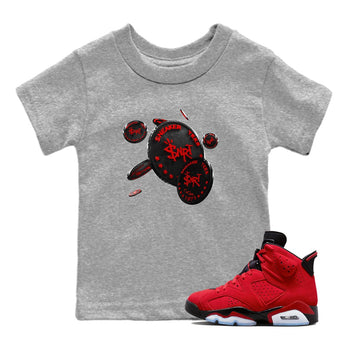 Air Jordan 6 Toro Bravo Sneaker Match Tees Coin Drop Sneaker Tees 3D Graphic Design Shirts AJ6 Toro Bravo Sneaker Release Tees Kids Shirts Heather Grey 1