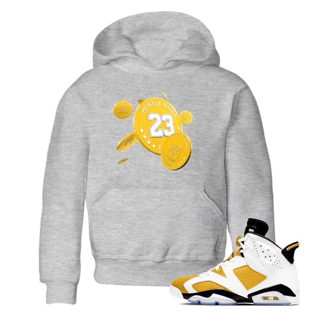 6s Yellow Ochre shirt to match jordans Coin Drop sneaker tees Air Jordan 6 Yellow Ochre SNRT Sneaker Release Tees Baby Toddler Heather Grey 1 T-Shirt