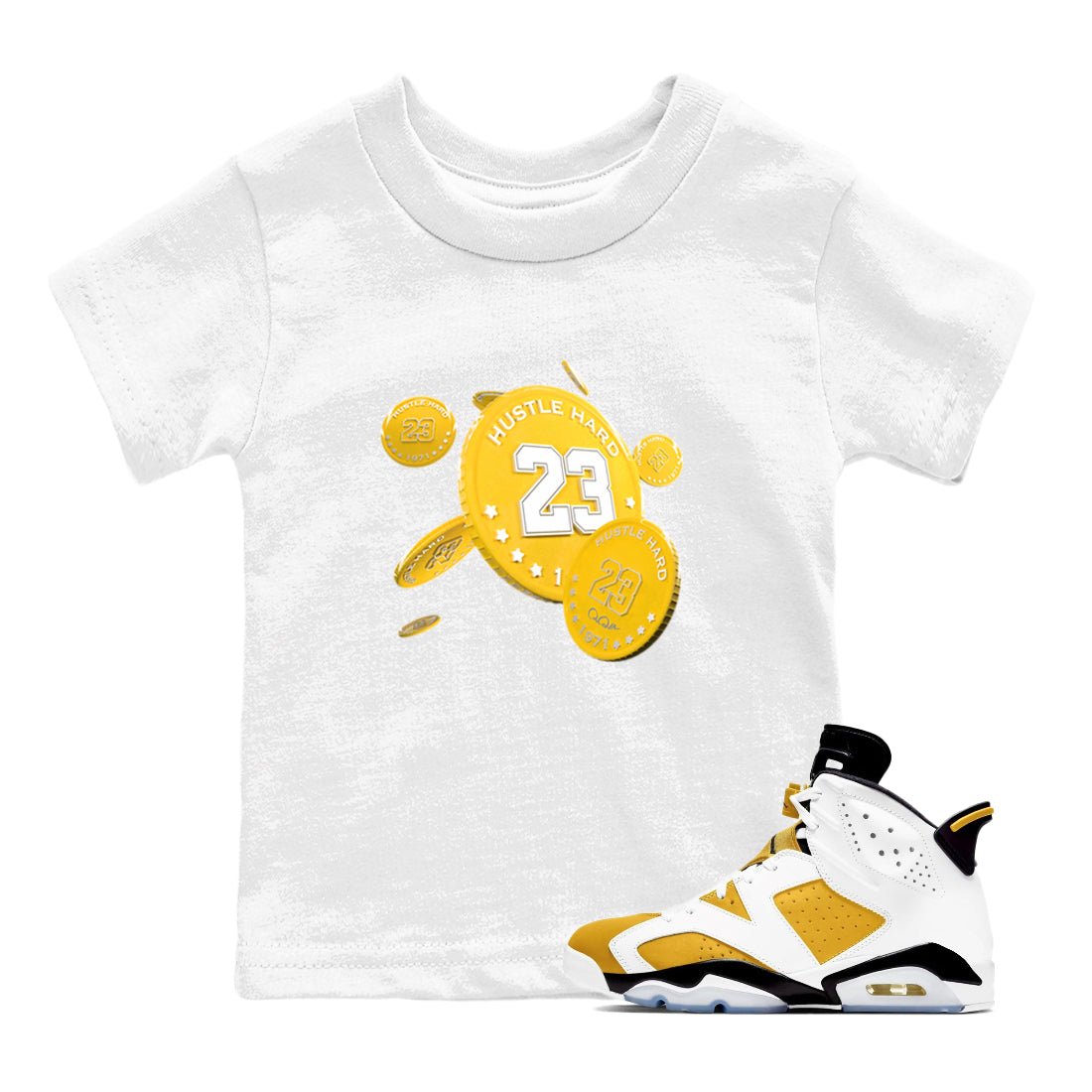 6s Yellow Ochre shirt to match jordans Coin Drop sneaker tees Air Jordan 6 Yellow Ochre SNRT Sneaker Release Tees Baby Toddler White 1 T-Shirt