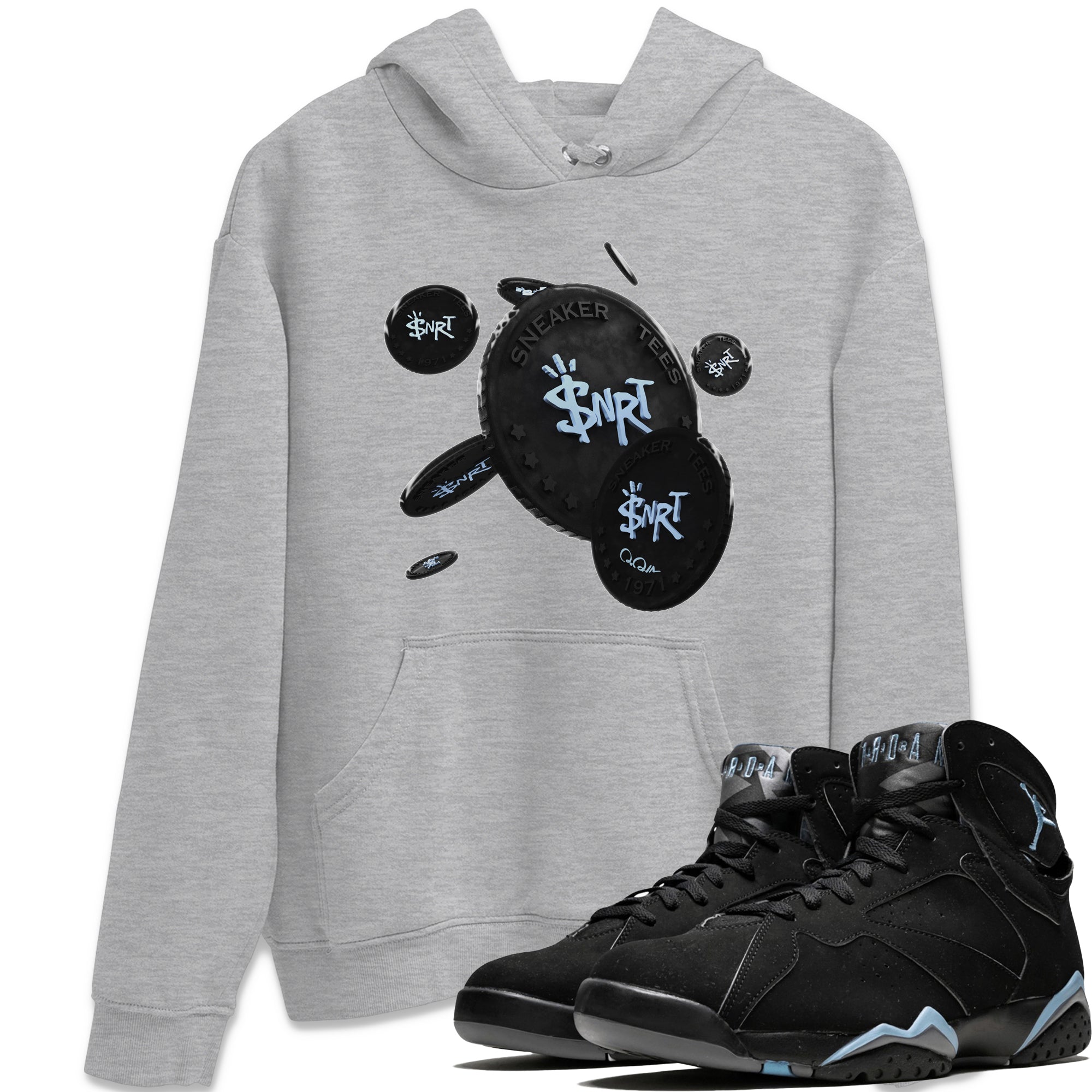 Air Jordan 7 Chambray Sneaker Match Tees Coin Drop Sneaker Tees AJ7 Chambray Sneaker Release Tees Unisex Shirts Heather Grey 1