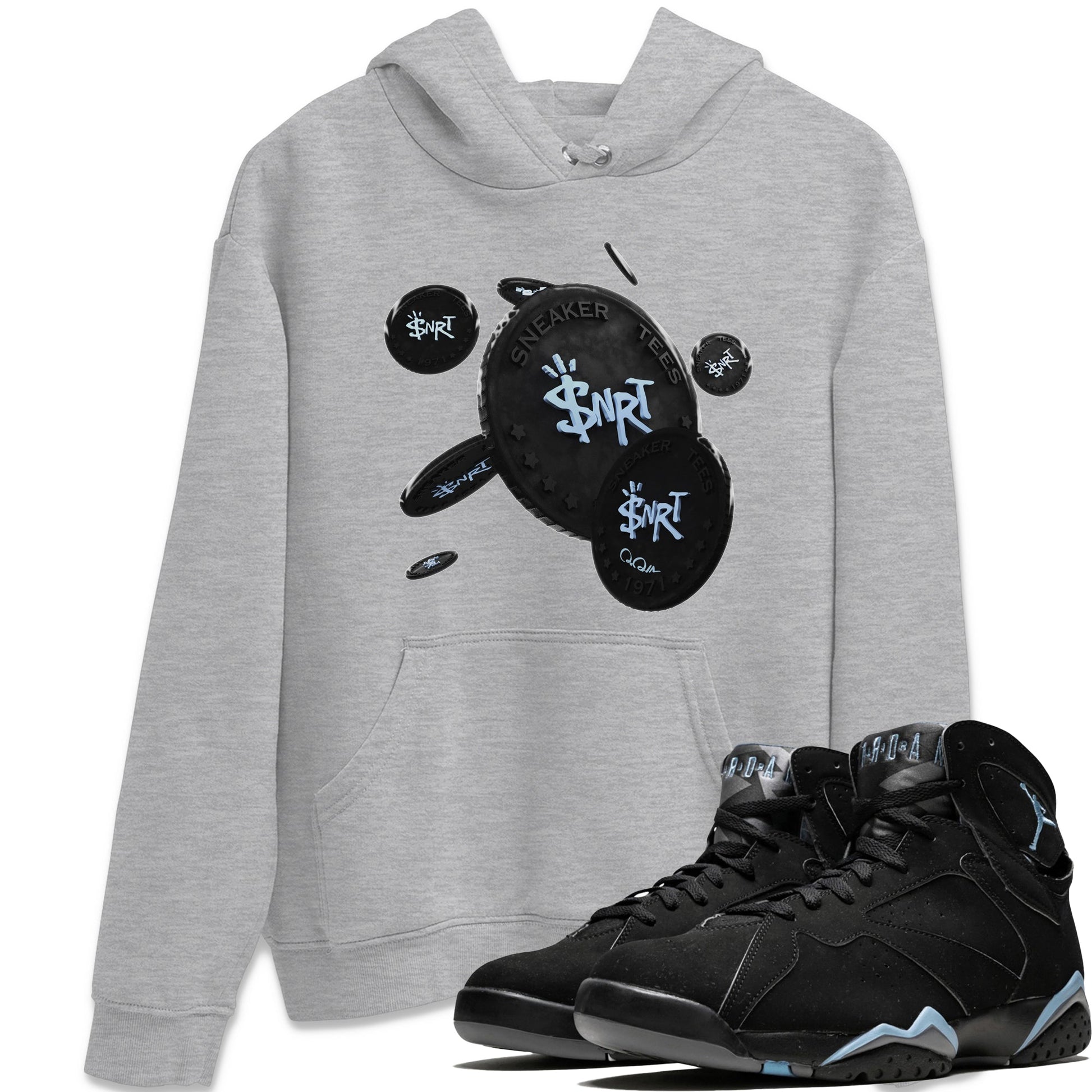 Air Jordan 7 Chambray Sneaker Match Tees Coin Drop Sneaker Tees AJ7 Chambray Sneaker Release Tees Unisex Shirts Heather Grey 1