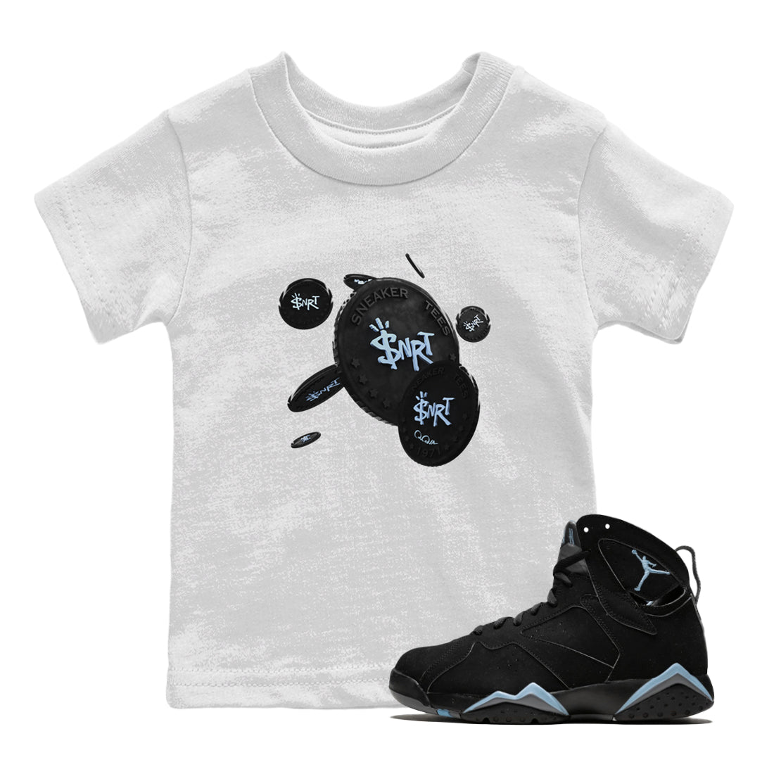 Air Jordan 7 Chambray Sneaker Match Tees Coin Drop Sneaker Tees AJ7 Chambray Sneaker Release Tees Kids Shirts White 1