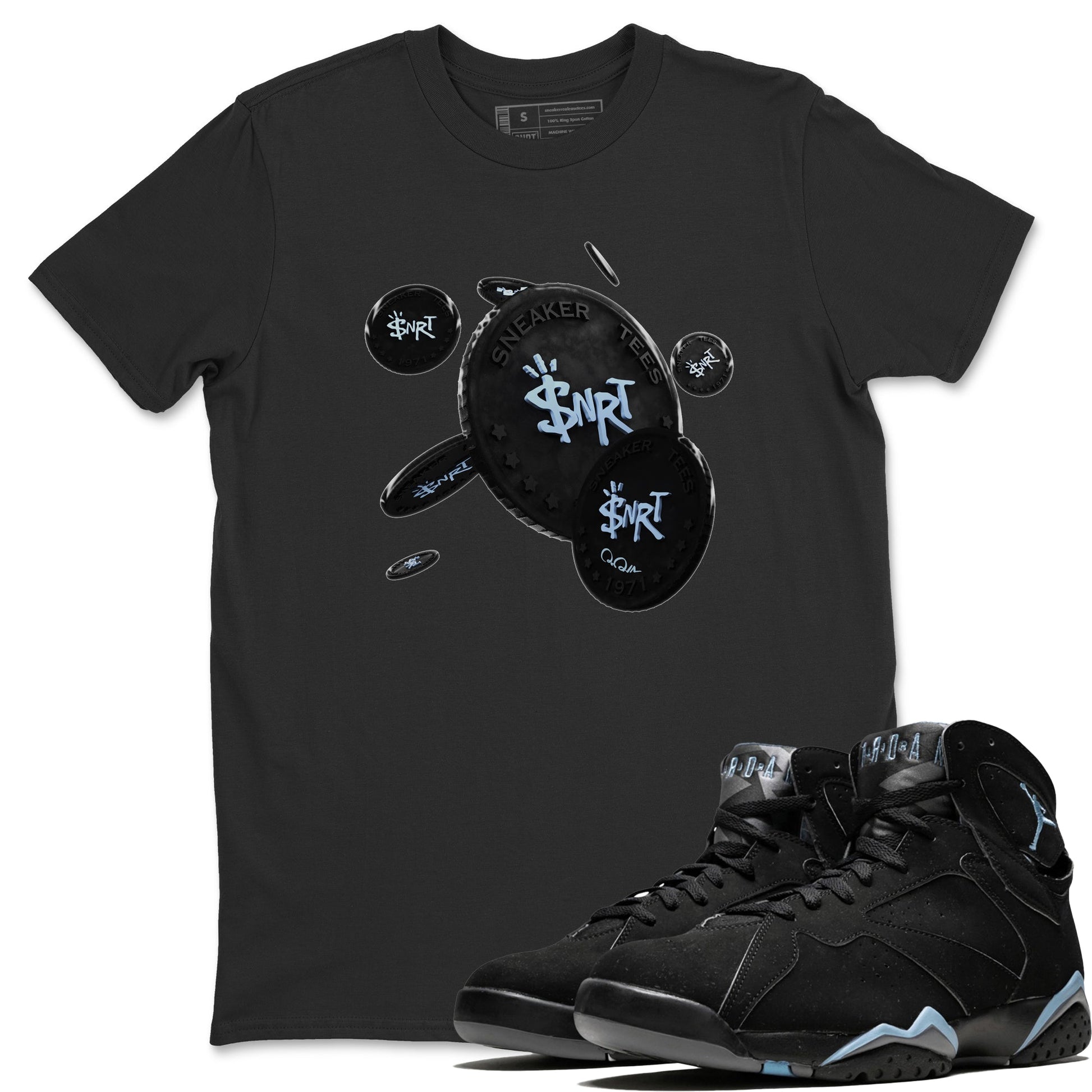 Air Jordan 7 Chambray Sneaker Match Tees Coin Drop Sneaker Tees AJ7 Chambray Sneaker Release Tees Unisex Shirts Black 1