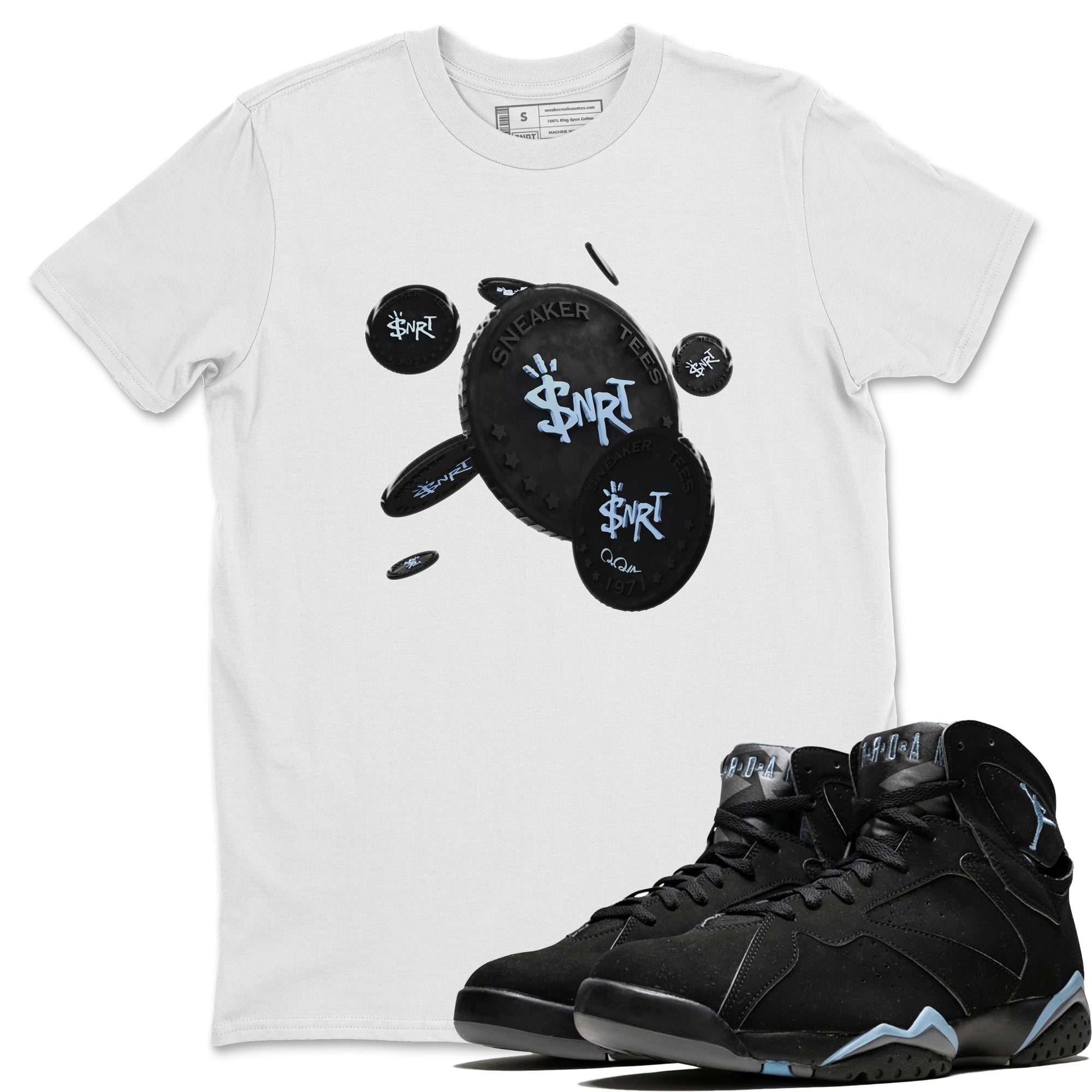 Air Jordan 7 Chambray Sneaker Match Tees Coin Drop Sneaker Tees AJ7 Chambray Sneaker Release Tees Unisex Shirts White 1