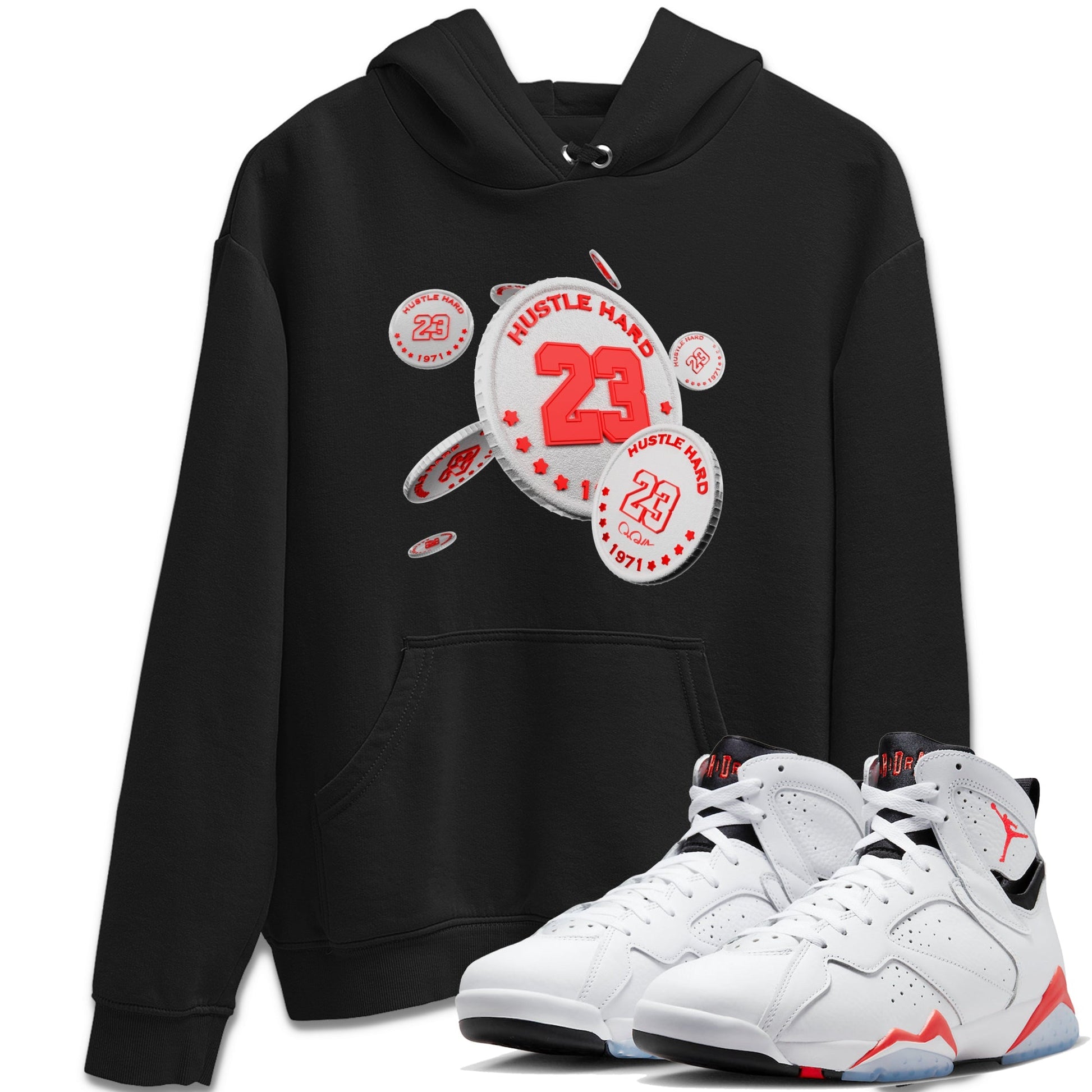 Air Jordan 7 Infrared Sneaker Match Tees Coin Drop Sneaker Tees AJ7 Infrared Sneaker Release Tees Unisex Shirts Black 1