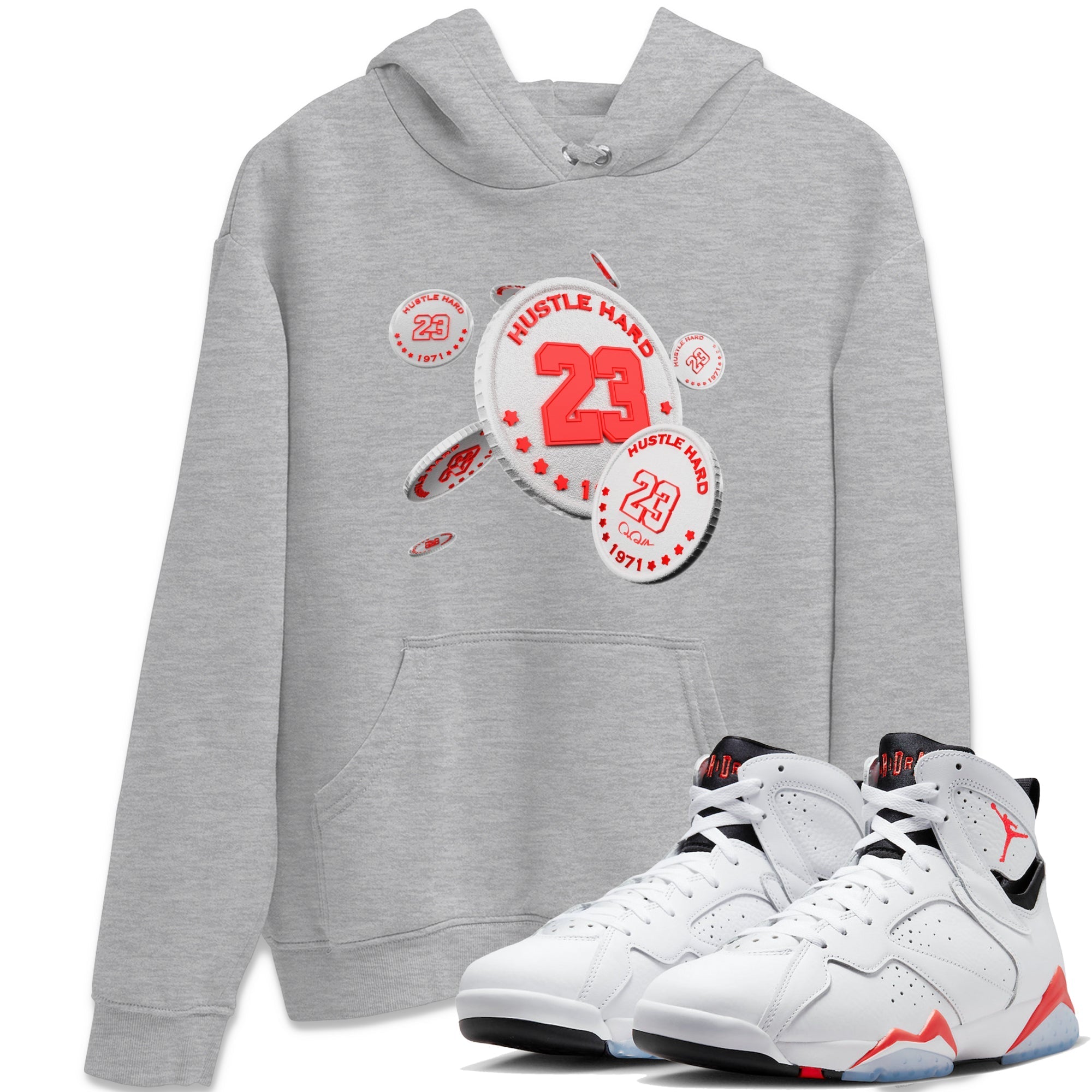 Air Jordan 7 Infrared Sneaker Match Tees Coin Drop Sneaker Tees AJ7 Infrared Sneaker Release Tees Unisex Shirts Heather Grey 1