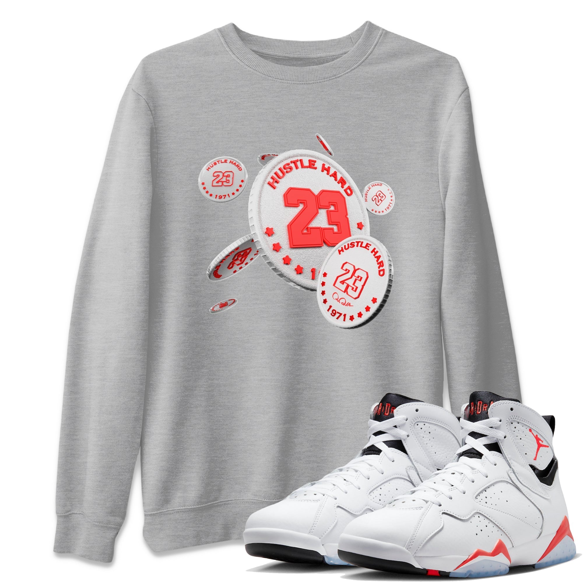 Air Jordan 7 Infrared Sneaker Match Tees Coin Drop Sneaker Tees AJ7 Infrared Sneaker Release Tees Unisex Shirts Heather Grey 1