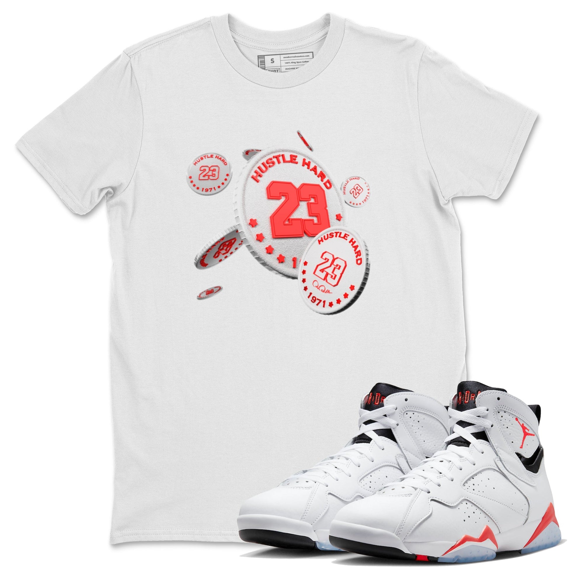 Air Jordan 7 Infrared Sneaker Match Tees Coin Drop Sneaker Tees AJ7 Infrared Sneaker Release Tees Unisex Shirts White 1