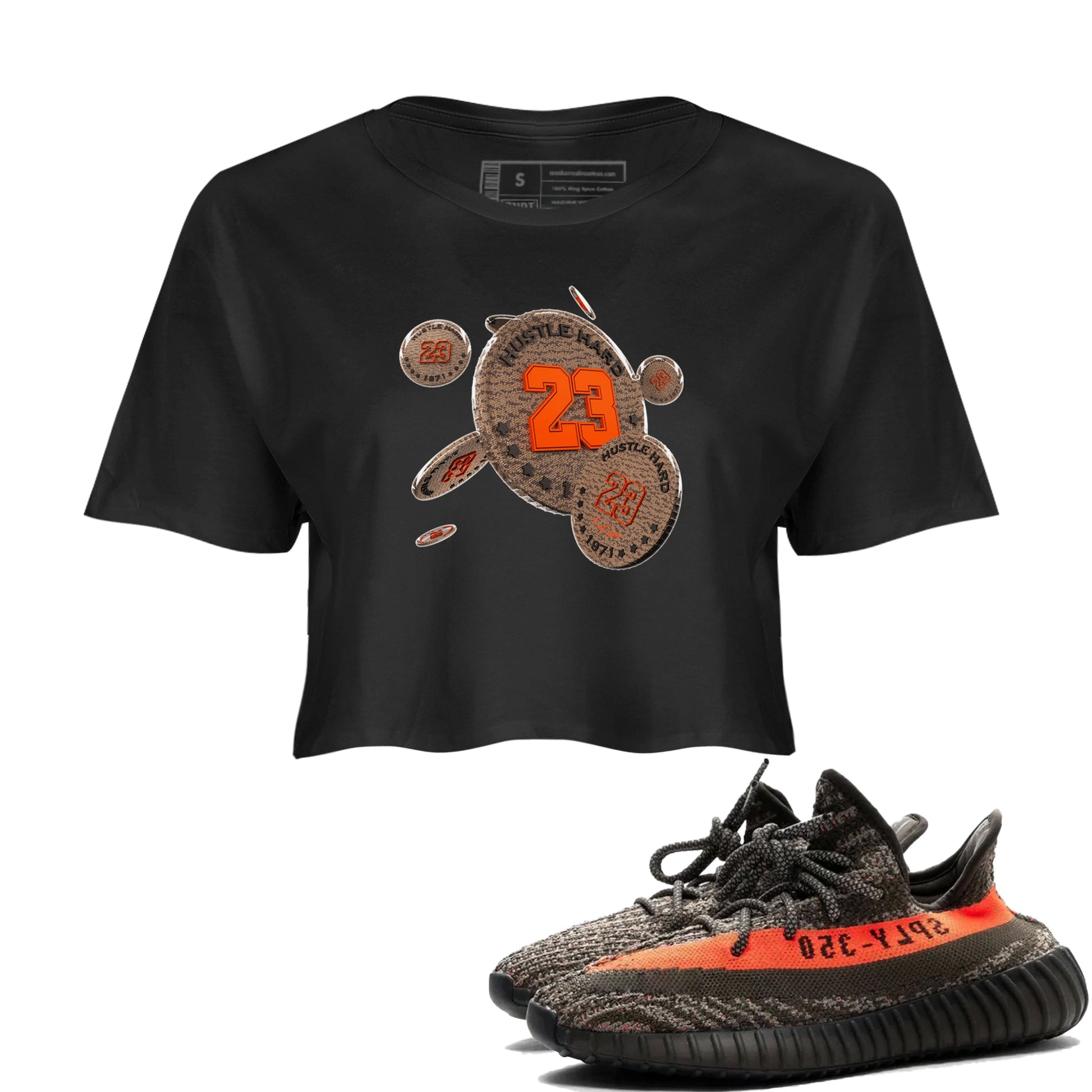 Yeezy 350 Carbon Beluga shirt to match jordans Coin Drop sneaker tees Adidas Yeezy Boost 350 Carbon Beluga SNRT Sneaker Release Tees Black 1 Crop T-Shirt