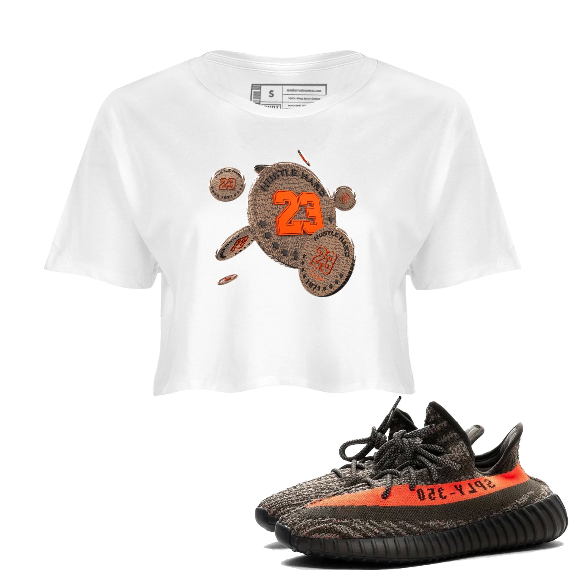 Yeezy 350 Carbon Beluga shirt to match jordans Coin Drop sneaker tees Adidas Yeezy Boost 350 Carbon Beluga SNRT Sneaker Release Tees White 1 Crop T-Shirt