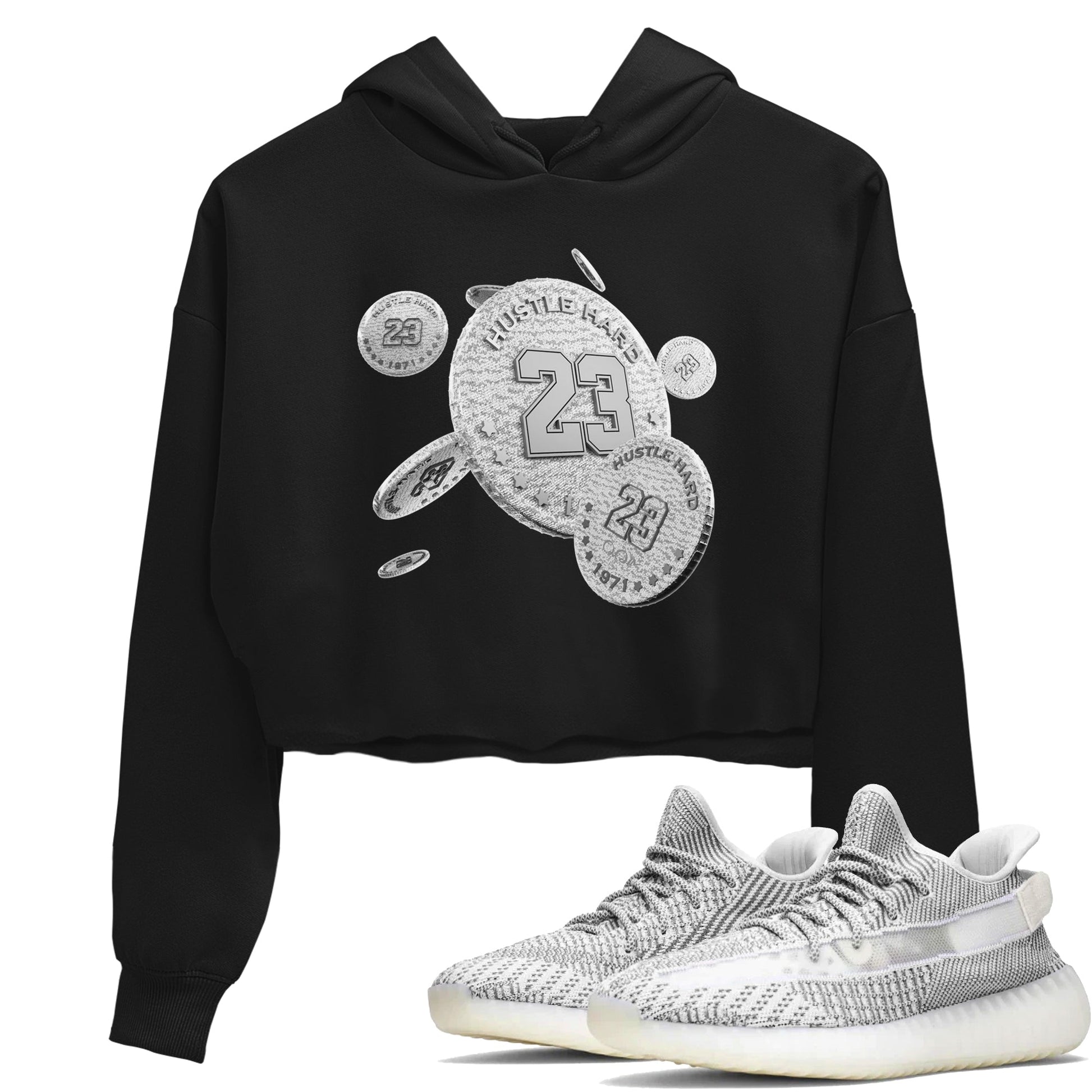Yeezy 350 Static shirt to match jordans Coin Drop sneaker tees Adidas Yeezy 350 Static SNRT Sneaker Release Tees Black 1 Crop T-Shirt