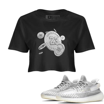 Yeezy 350 Static shirt to match jordans Coin Drop sneaker tees Adidas Yeezy 350 Static SNRT Sneaker Release Tees Black 1 Crop T-Shirt