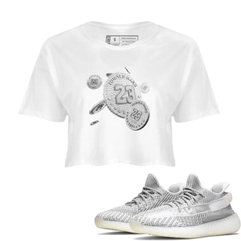 Yeezy 350 Static shirt to match jordans Coin Drop sneaker tees Adidas Yeezy 350 Static SNRT Sneaker Release Tees White 1 Crop T-Shirt
