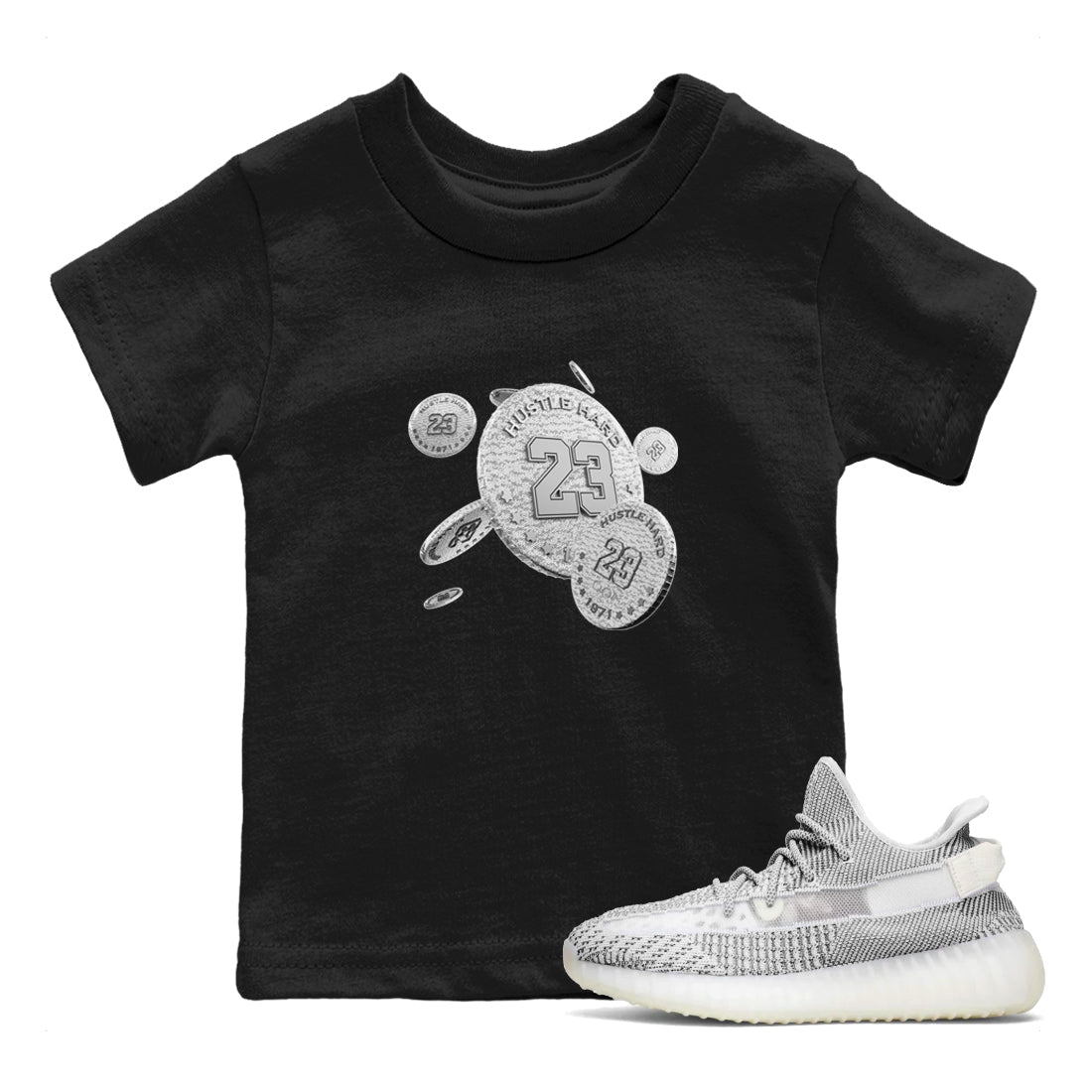Yeezy 350 Static shirt to match jordans Coin Drop sneaker tees Adidas Yeezy 350 Static SNRT Sneaker Release Tees Baby Toddler Black 1 T-Shirt