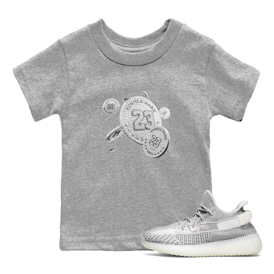 Yeezy 350 Static shirt to match jordans Coin Drop sneaker tees Adidas Yeezy 350 Static SNRT Sneaker Release Tees Baby Toddler Heather Grey 1 T-Shirt