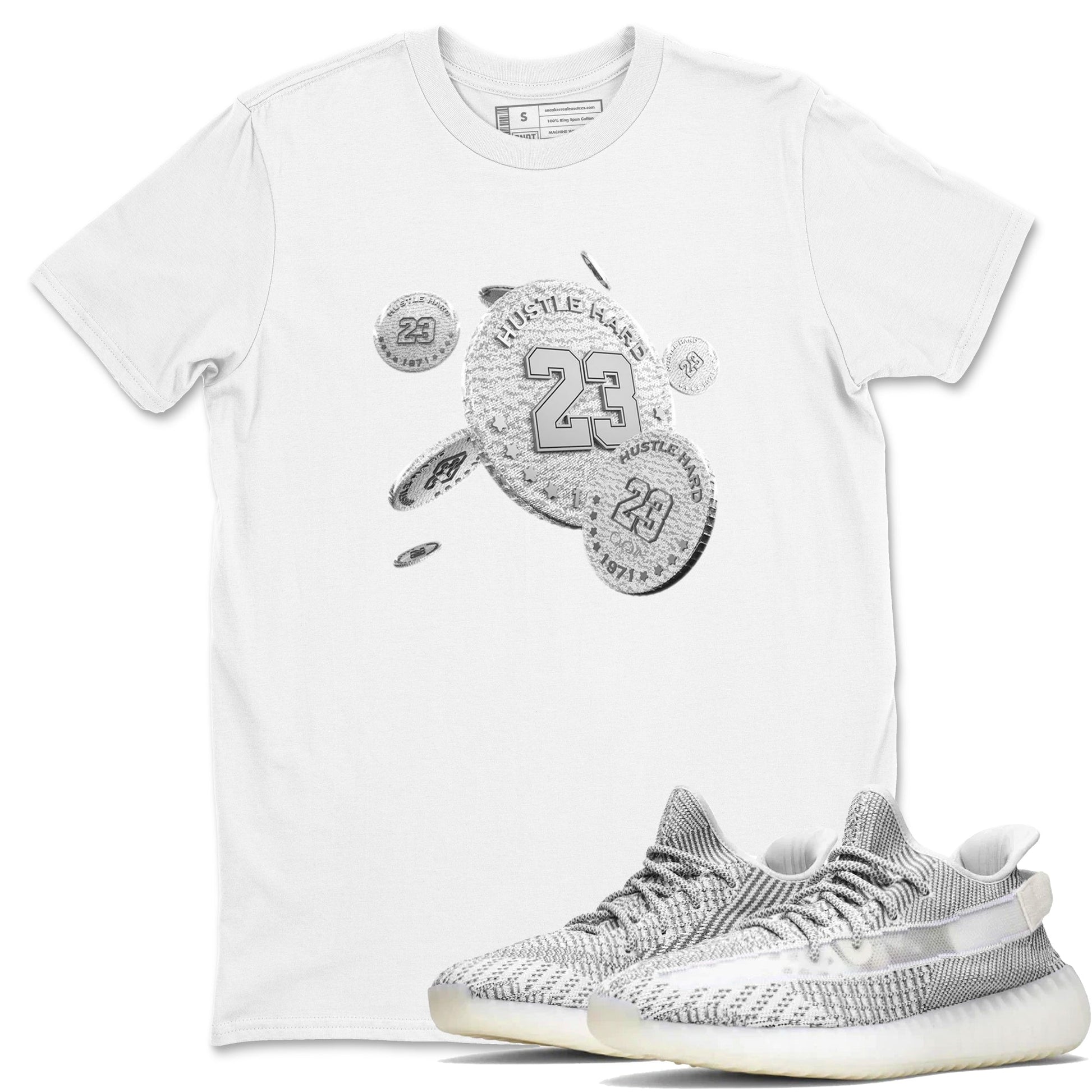 Yeezy 350 Static shirt to match jordans Coin Drop sneaker tees Adidas Yeezy 350 Static SNRT Sneaker Release Tees Unisex White 1 T-Shirt