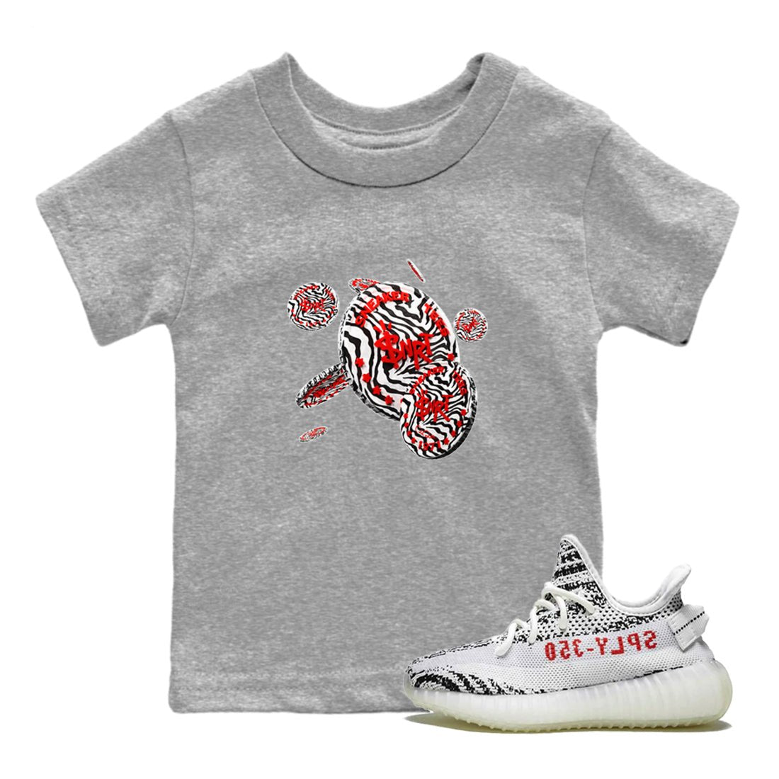 Yeezy 350 Zebra Sneaker Match Tees Coin Drop Sneaker Tees Yeezy Boost 350 V2 Zebra Sneaker Release Tees Kids Shirts Heather Grey 1