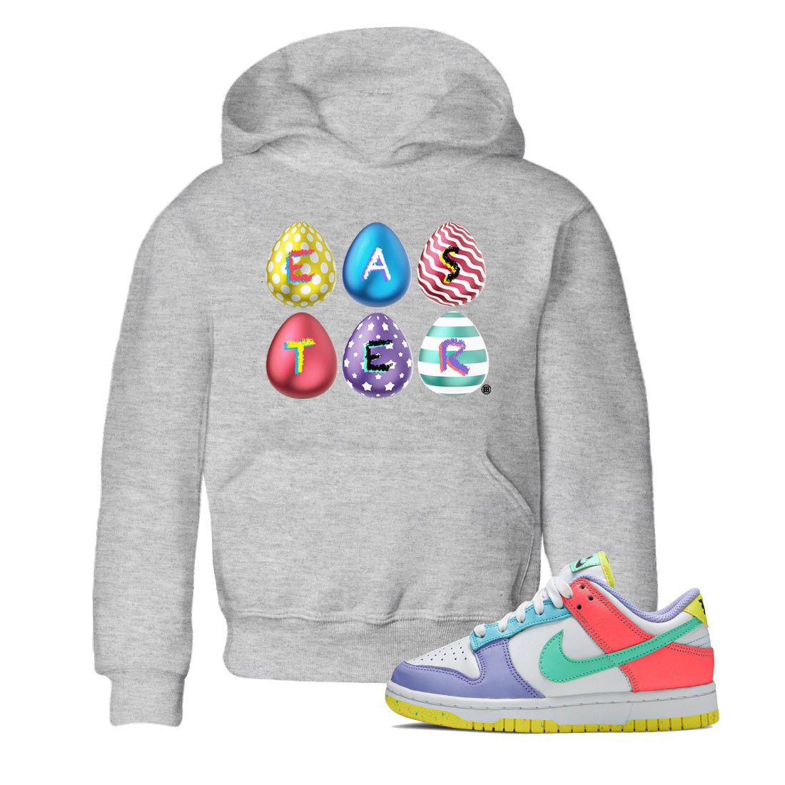 Dunk Easter Candy Sneaker Match Tees Colorful Easter Sneaker Tees Holiday Easter T-Shirt Sneaker Release Tees Kids Shirts Heather Grey 1