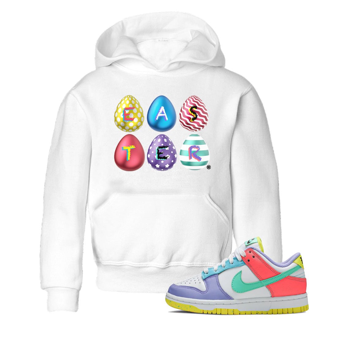 Dunk Easter Candy Sneaker Match Tees Colorful Easter Sneaker Tees Holiday Easter T-Shirt Sneaker Release Tees Kids Shirts White 1