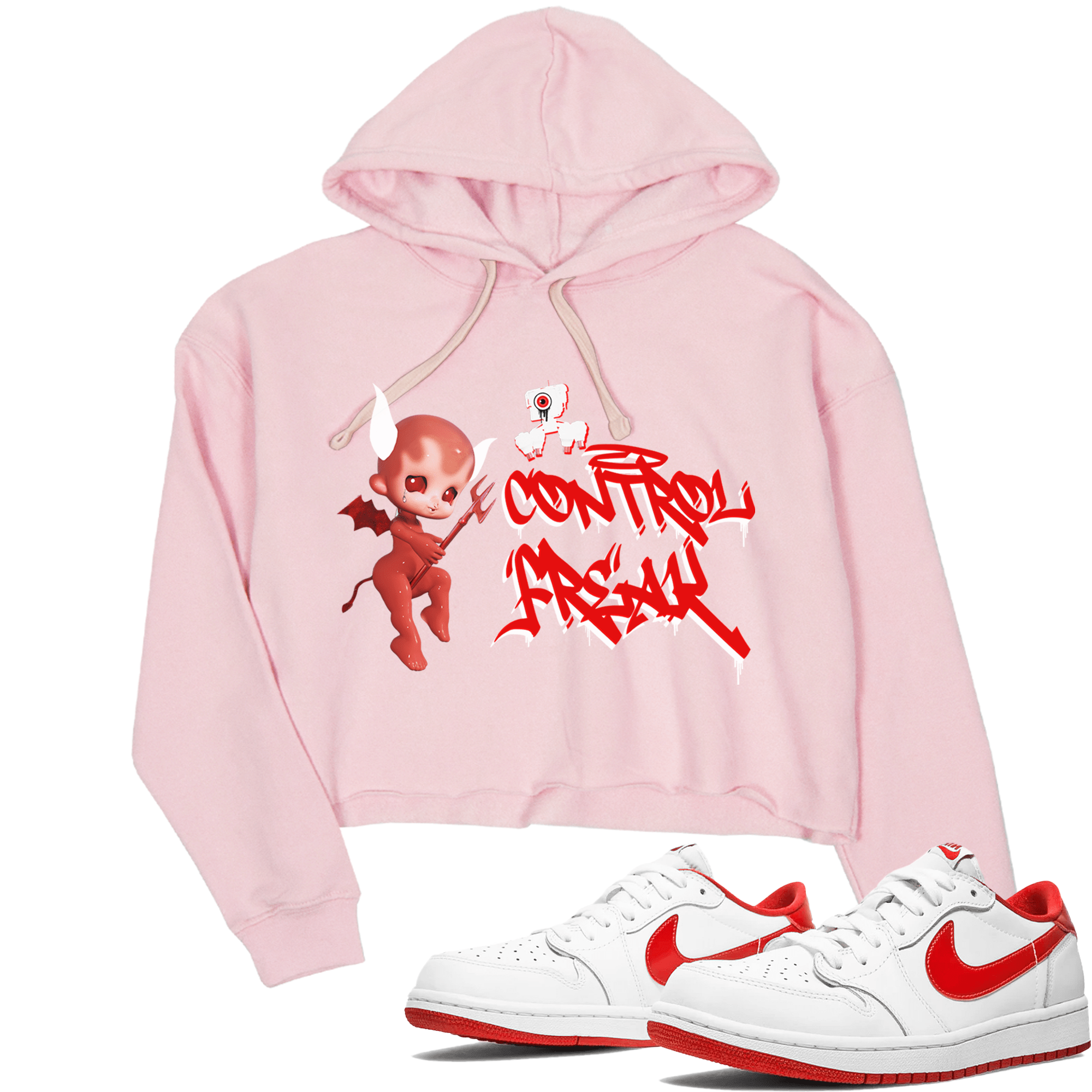 Air Jordan 1 University Red shirt to match jordans Control Freak sneaker tees Air Jordan 1 University Red SNRT Sneaker Tees Casual Crew Neck T-Shirt Pink 1 Crop T-Shirt