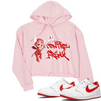 Air Jordan 1 University Red shirt to match jordans Control Freak sneaker tees Air Jordan 1 University Red SNRT Sneaker Tees Casual Crew Neck T-Shirt Pink 1 Crop T-Shirt