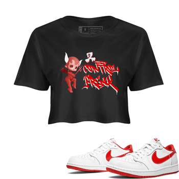 Air Jordan 1 University Red shirt to match jordans Control Freak sneaker tees Air Jordan 1 University Red SNRT Sneaker Tees Casual Crew Neck T-Shirt Black 1 Crop T-Shirt