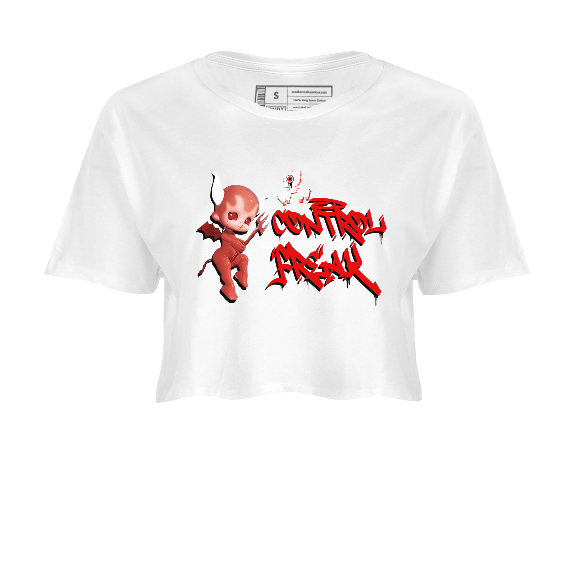 Air Jordan 1 University Red shirt to match jordans Control Freak sneaker tees Air Jordan 1 University Red SNRT Sneaker Tees Casual Crew Neck T-Shirt White 2 Crop T-Shirt