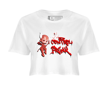 Air Jordan 1 University Red shirt to match jordans Control Freak sneaker tees Air Jordan 1 University Red SNRT Sneaker Tees Casual Crew Neck T-Shirt White 2 Crop T-Shirt