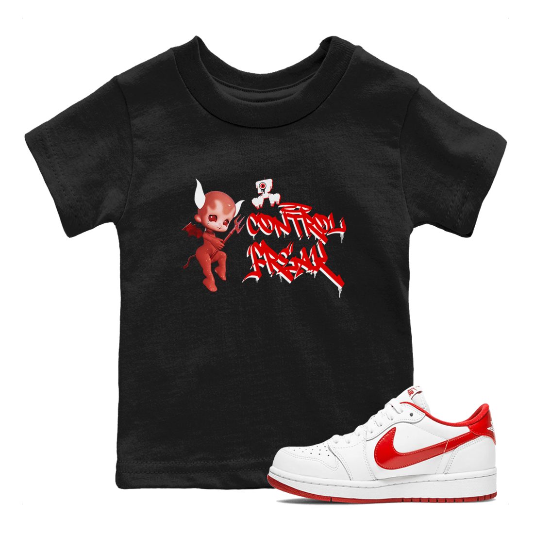 Air Jordan 1 University Red shirt to match jordans Control Freak sneaker tees Air Jordan 1 University Red SNRT Sneaker Tees Casual Crew Neck T-Shirt Baby Toddler Black 1 T-Shirt