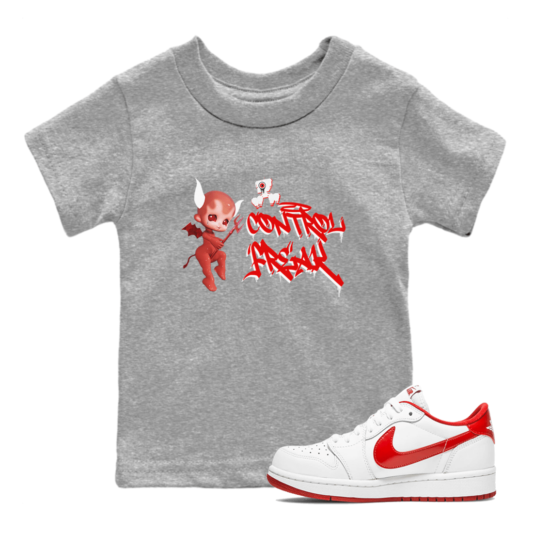Air Jordan 1 University Red shirt to match jordans Control Freak sneaker tees Air Jordan 1 University Red SNRT Sneaker Tees Casual Crew Neck T-Shirt Baby Toddler Heather Grey 1 T-Shirt