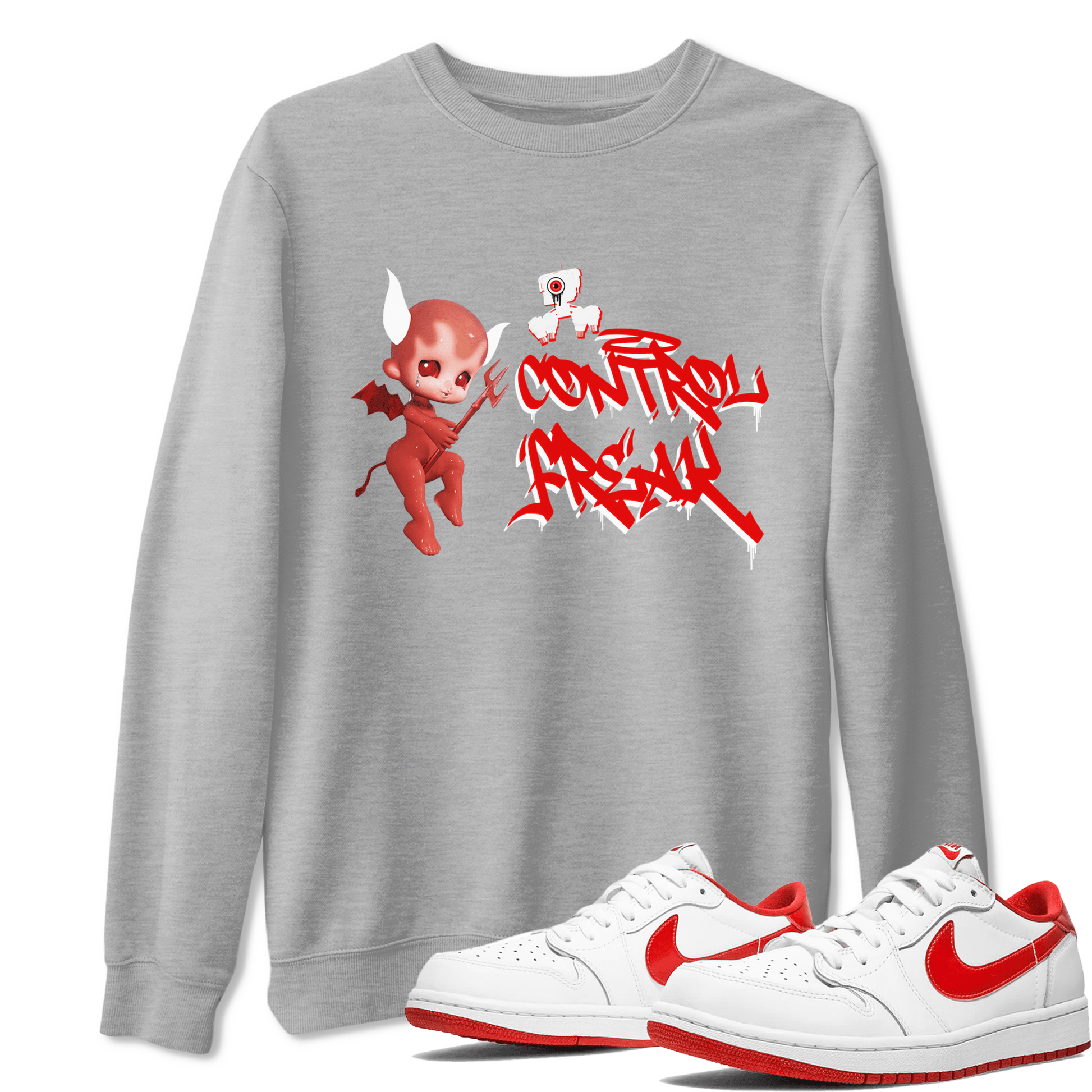 Air Jordan 1 University Red shirt to match jordans Control Freak sneaker tees Air Jordan 1 University Red SNRT Sneaker Tees Casual Crew Neck T-Shirt Unisex Heather Grey 1 T-Shirt