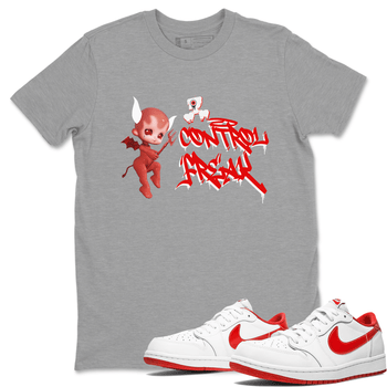 Air Jordan 1 University Red shirt to match jordans Control Freak sneaker tees Air Jordan 1 University Red SNRT Sneaker Tees Casual Crew Neck T-Shirt Unisex Heather Grey 1 T-Shirt
