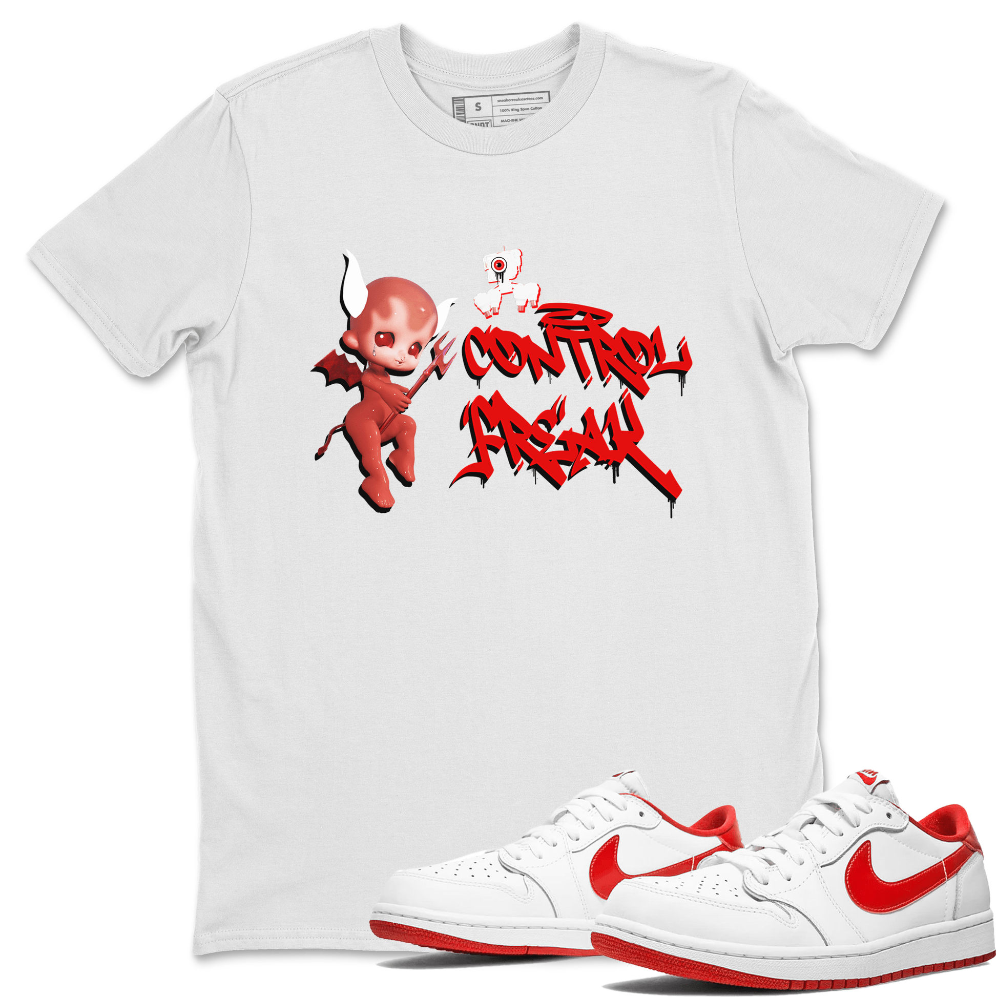 Air Jordan 1 University Red shirt to match jordans Control Freak sneaker tees Air Jordan 1 University Red SNRT Sneaker Tees Casual Crew Neck T-Shirt Unisex White 1 T-Shirt