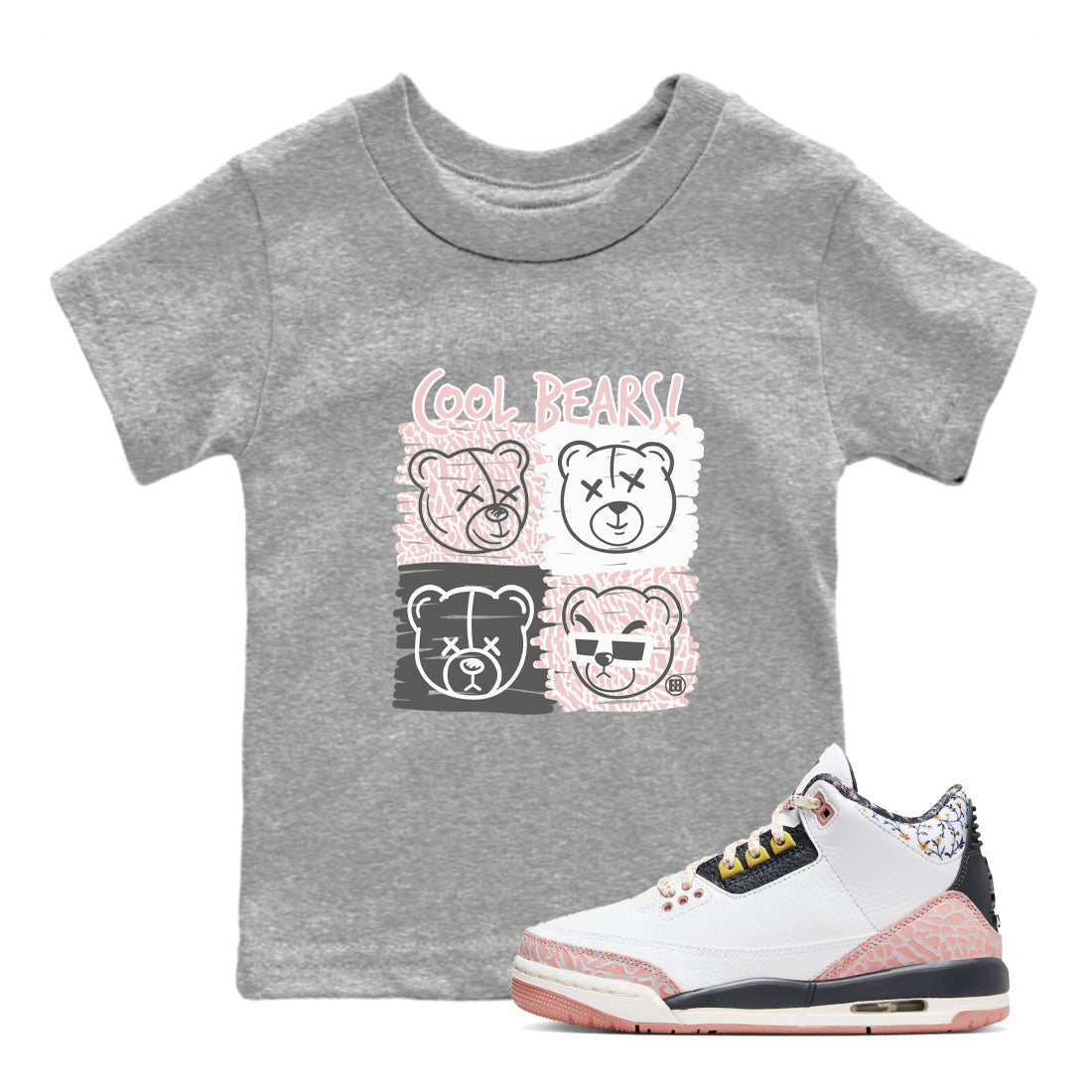 Air Jordan 3 GS Vintage Floral shirt to match jordans Cool Bears sneaker tees Air Jordan 3 Vintage Floral SNRT sneaker release tees baby toddler Heather Grey 1 cotton Shirt