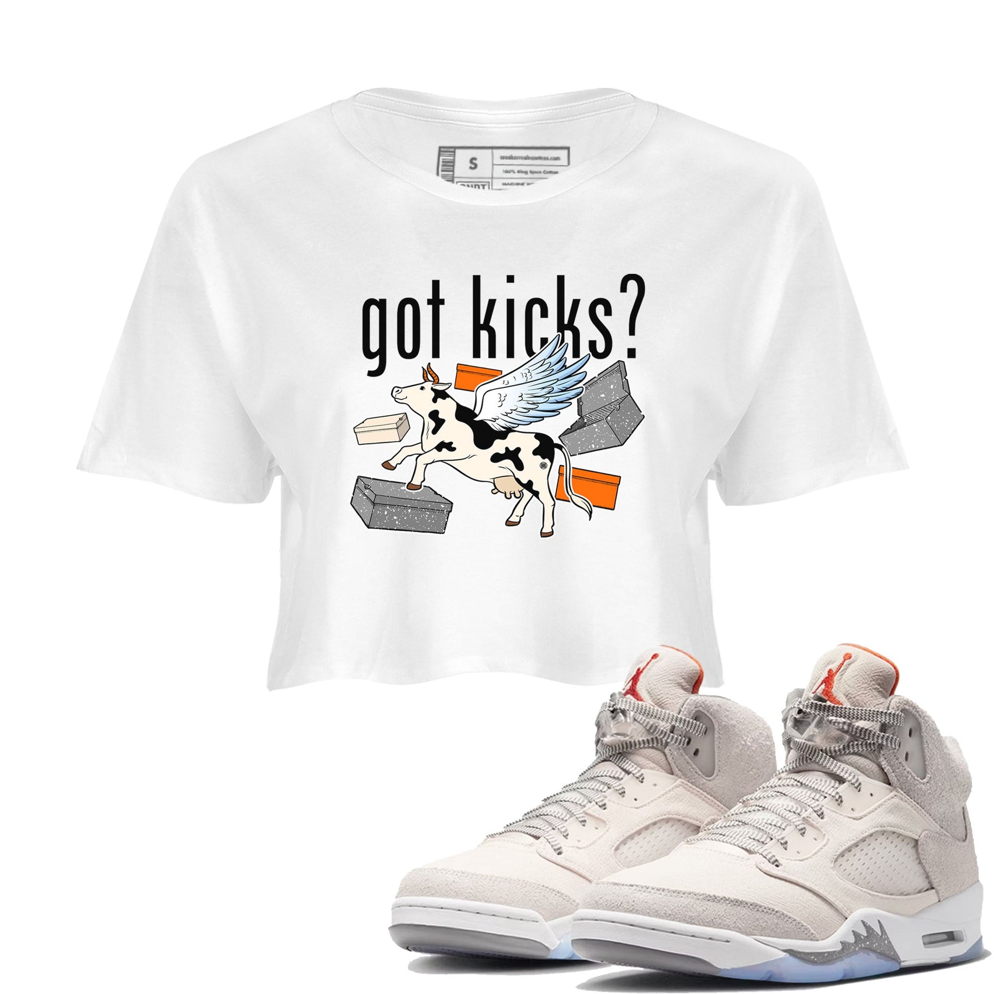 5s Craft shirt to match jordans Cow Got Kicks sneaker tees Air Jordan 5 Craft SNRT Sneaker Release Tees White 1 crop length shirt